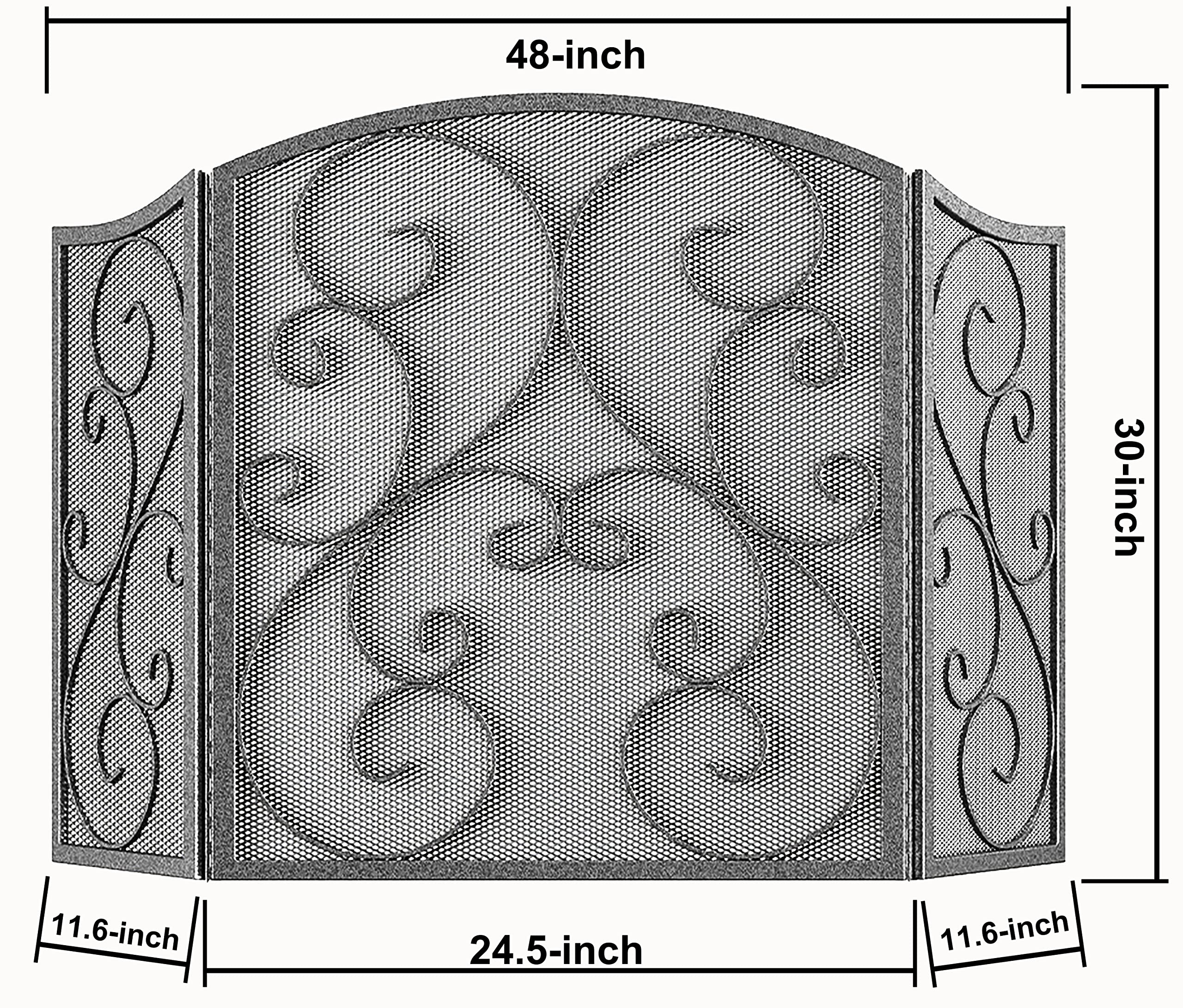 Fire Beauty Fireplace Screen 3 Panel Wrought Iron Metal 48 ''(L) x30(H) Spark Guard Cover(Pewter)