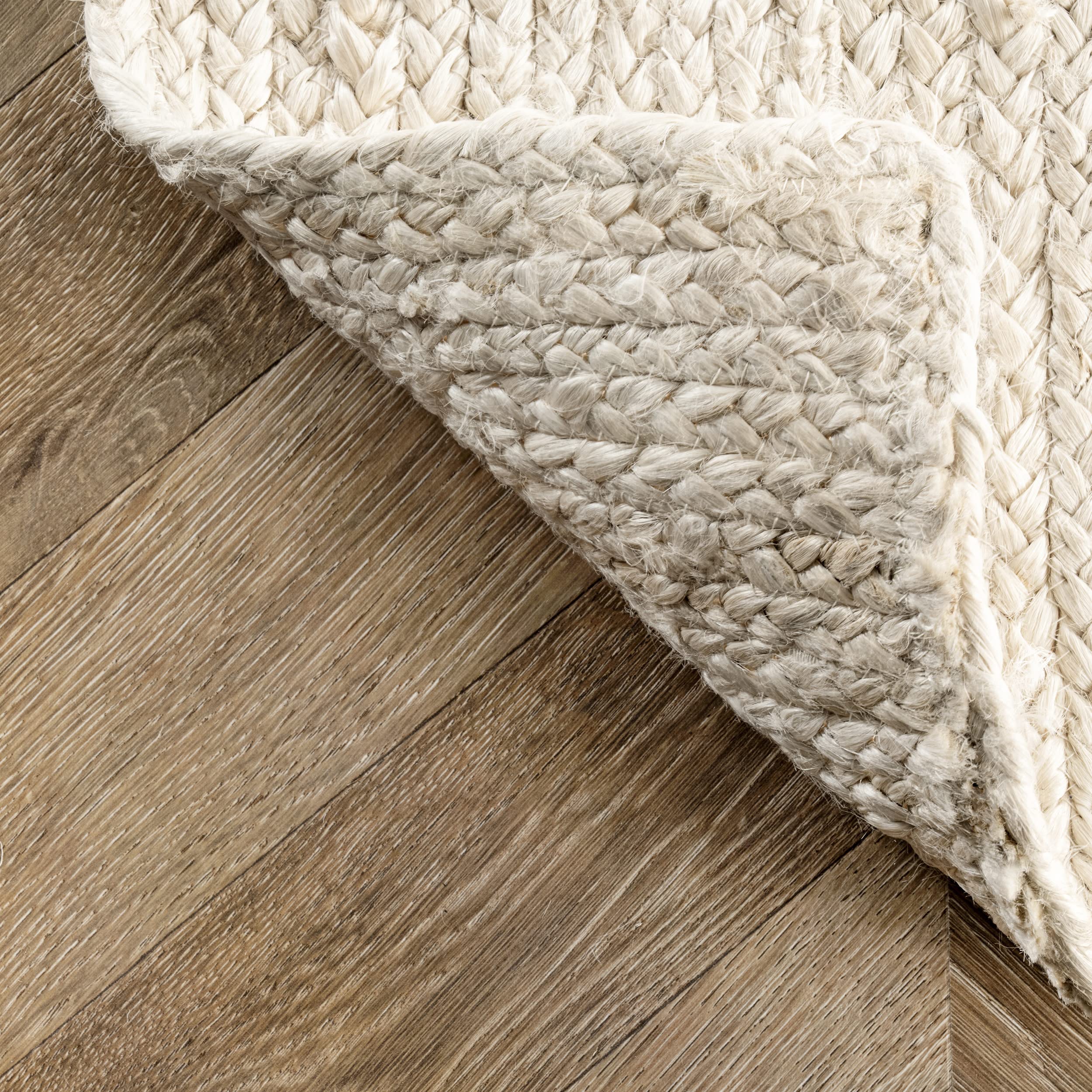 nuLOOM 4 Round Rigo Jute Hand Woven Area Rug, Off White, Solid Farmhouse Design, Natural Fiber, For Bedroom, Living Room, Dining