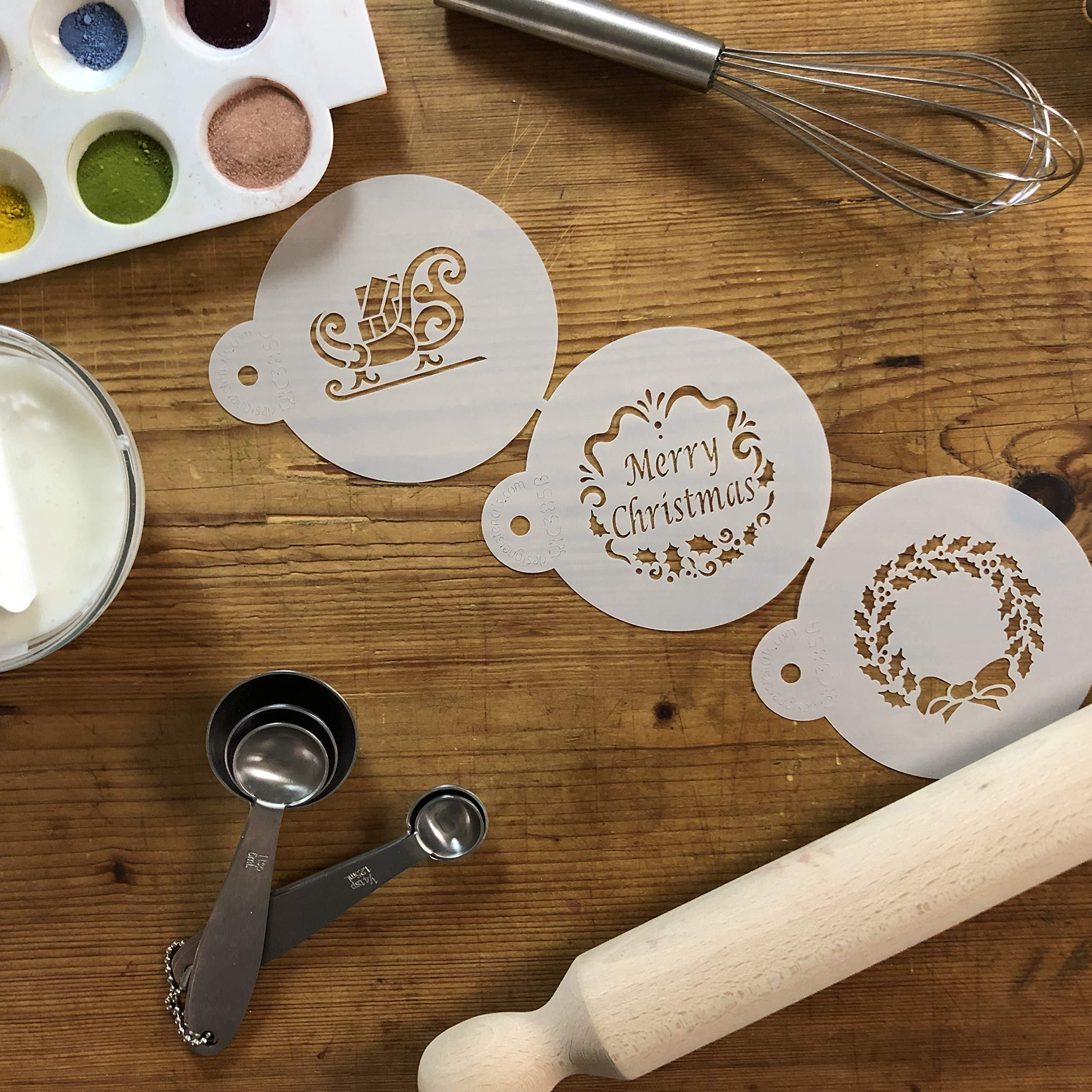 Designer Stencils Holiday Christmas Greetings Cake Stencils, Beige/Semi-Transparent