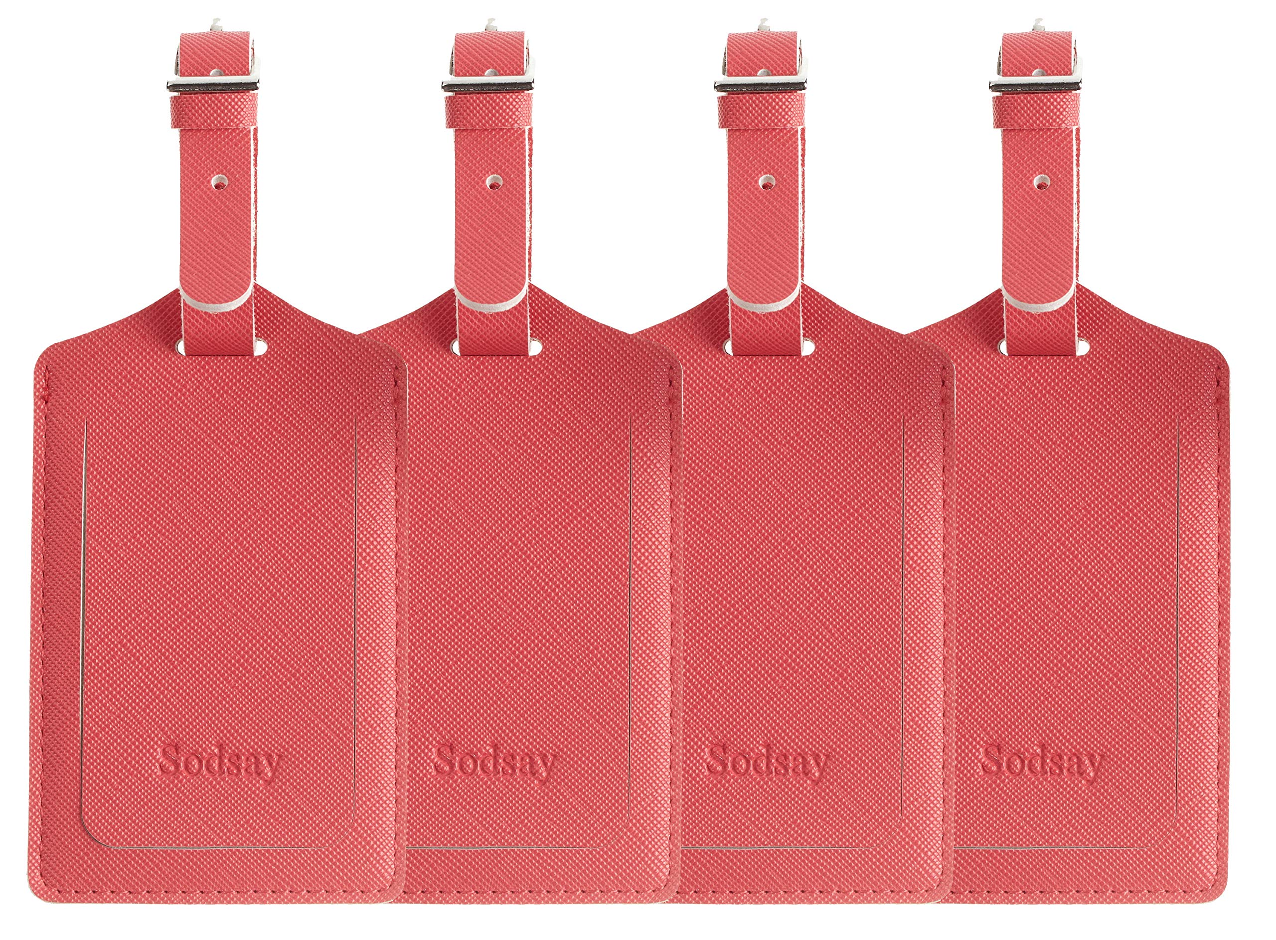 Sodsay Leather Luggage Tag Baggage Bag Travel Tags 4 Pcs Set (Ch Light Red)