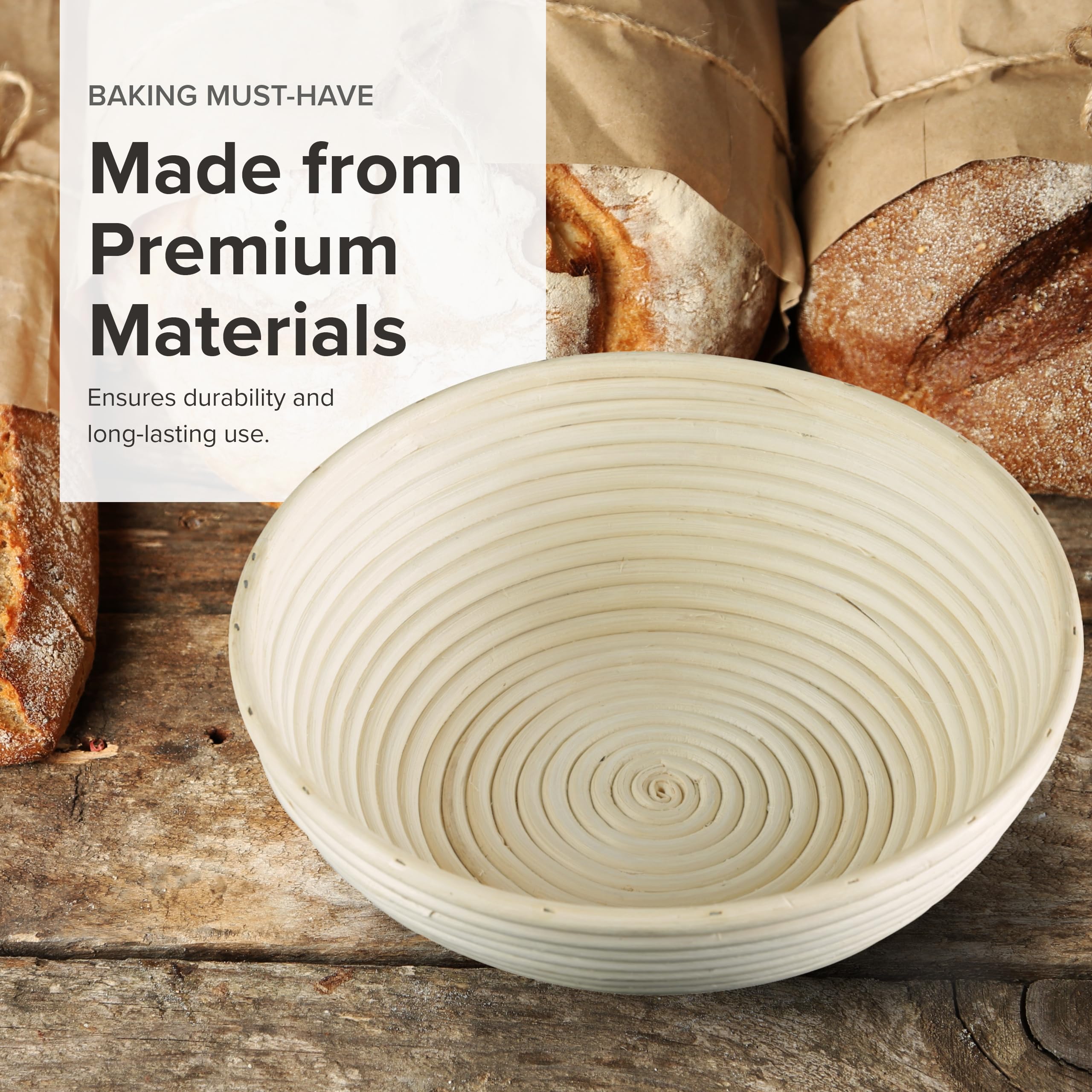 Frieling Round Proofing Basket, Brotform Bread Rising Banneton And Serving Basket, 11-Inch