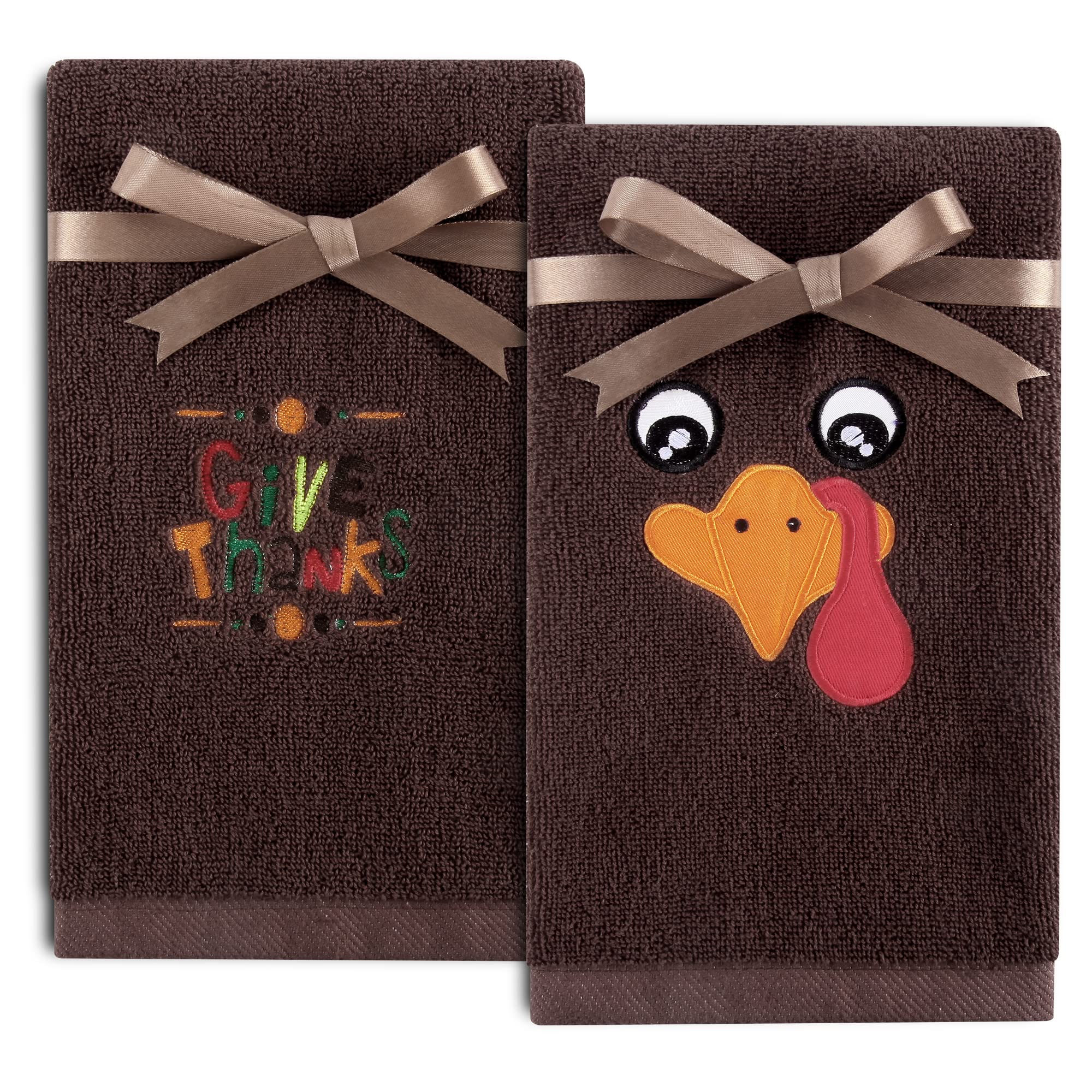 Quera 2 Pack Thanksgiving Hand Towels Turkey Embroidered Premium Luxury Decor Fall Bathroom Decorative Dish Set For Drying, Clea
