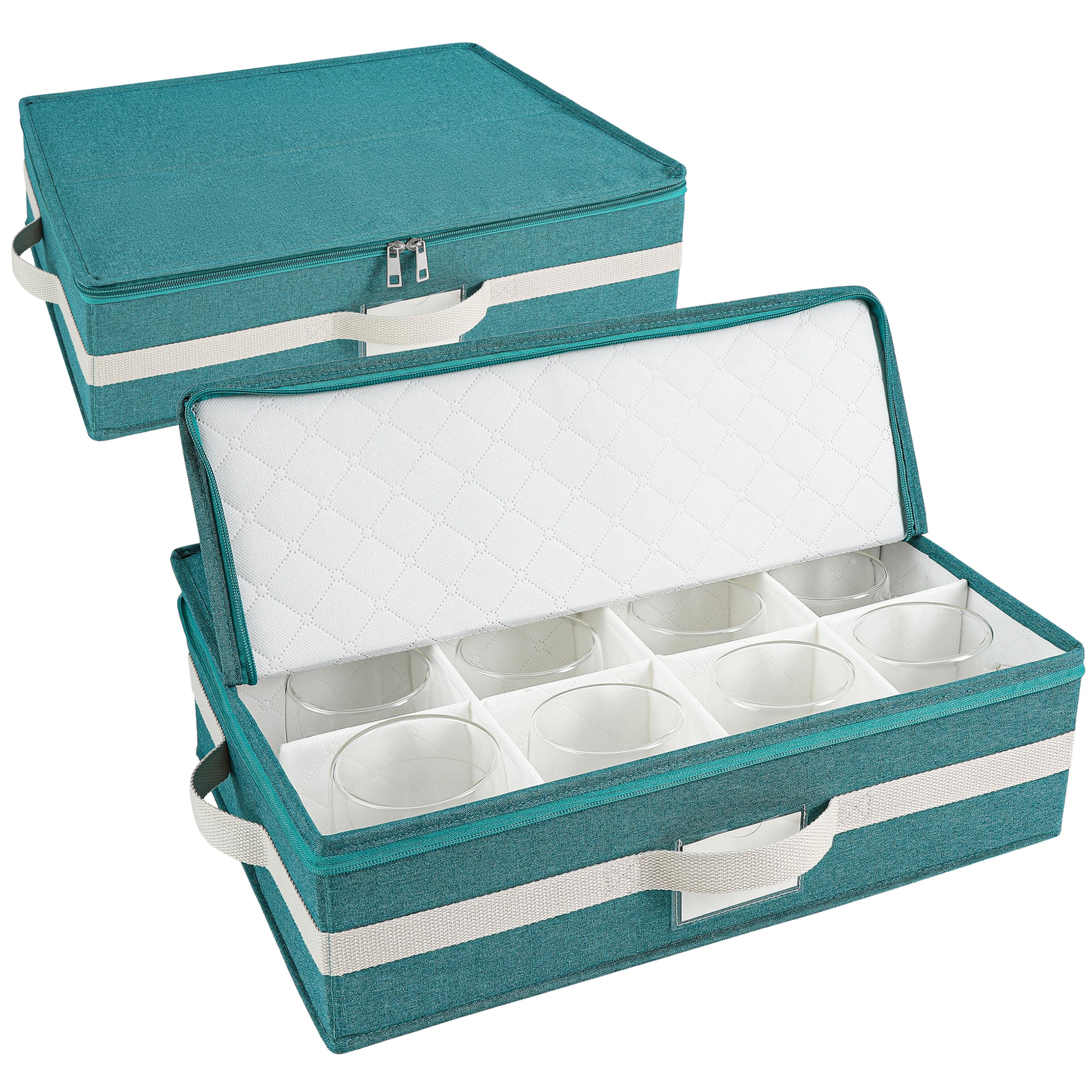 Mug Storage Box with Divider, Tea Cup and Coffee Mug Storage Container with Zipper Cover and Reinforced Handle, Hard Shell, Stac