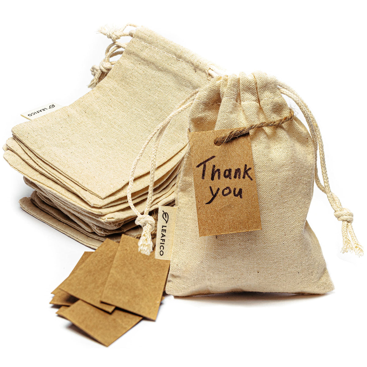 Leafico Reusable Cotton Bags X-Small 3X4 - Cloth Gift Bags With Drawstrings For Jewelry Home Supplies Christmas Wedding Party Fa