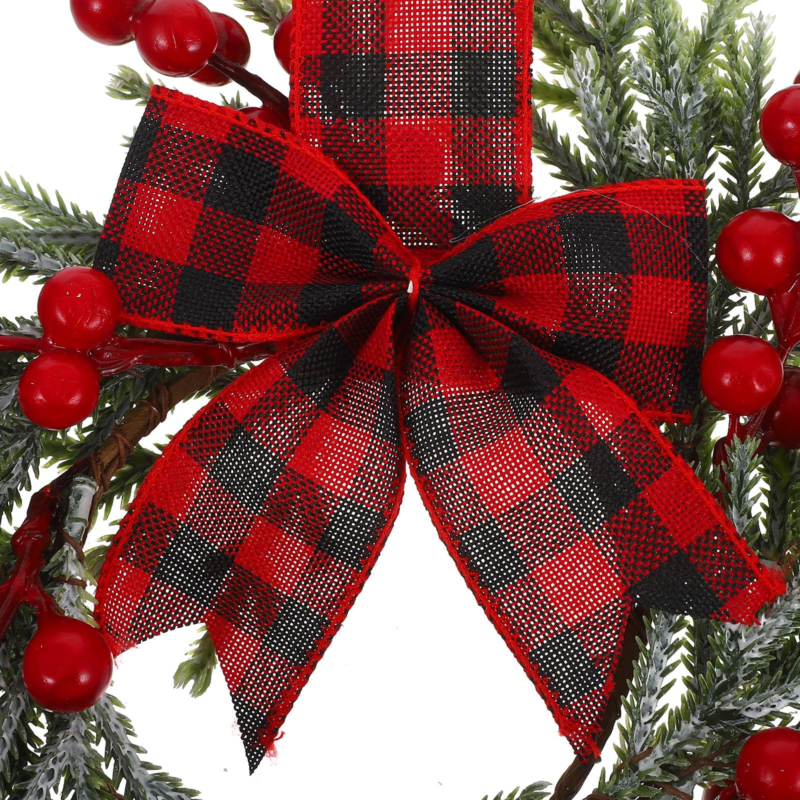 2 Pcs Christmas Small Wreaths for Kitchen Cabinets -10 Red Berry & Plaid Ribbon Bows Mini Christmas Window Wreaths Home Party Xm