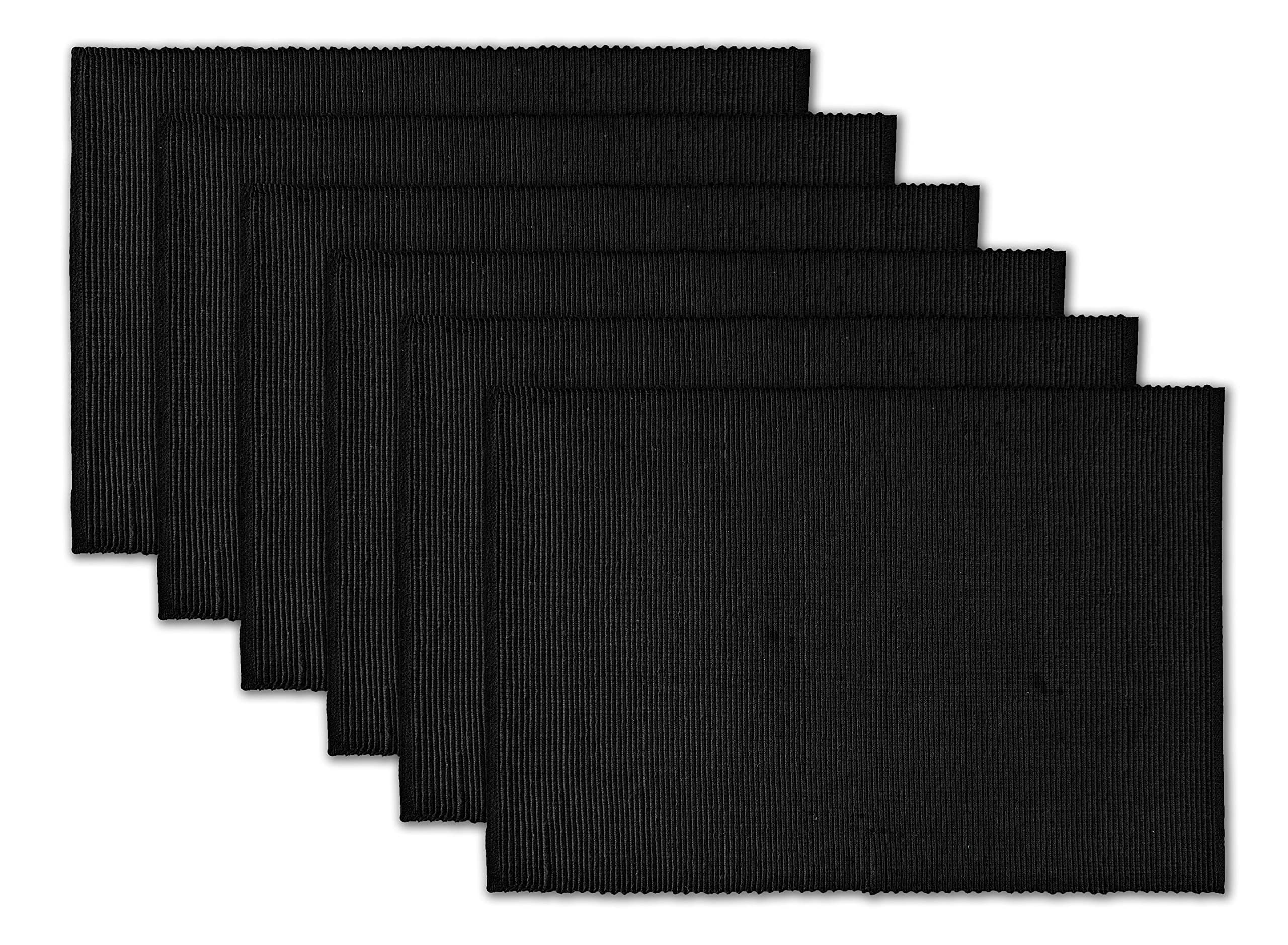 Avka Studio 100% Cotton Ribbed Placemats - Set Of 6-13 X 19 Inches - Black - Everyday Cloth Table Mats - Thick Construction, Was