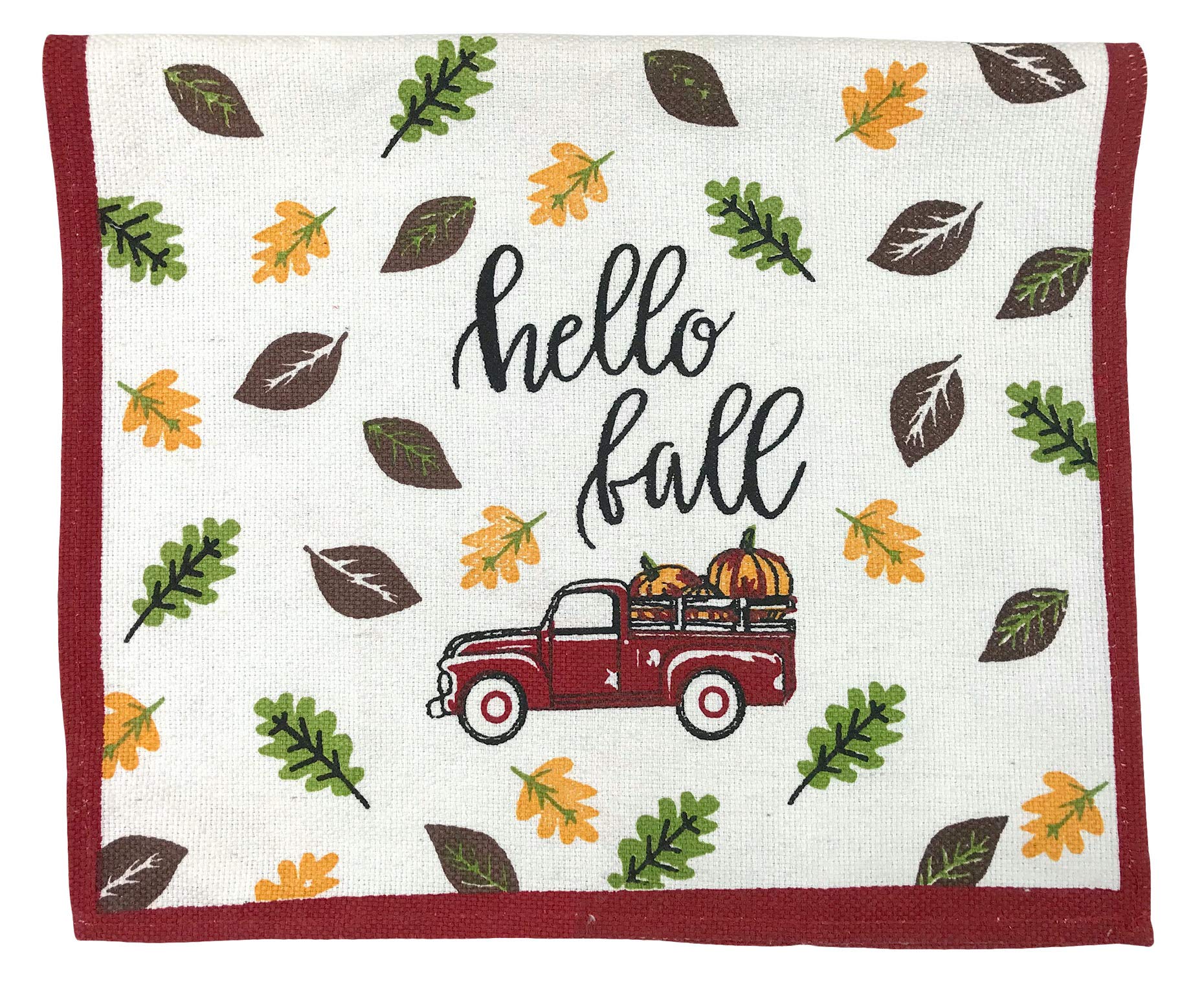 Serafina Home Hello Fall Farm Truck Kitchen Towels And Pot Holder Set: Autumn Harvest Pumpkins And Colorful Leaves, Pot Holder O