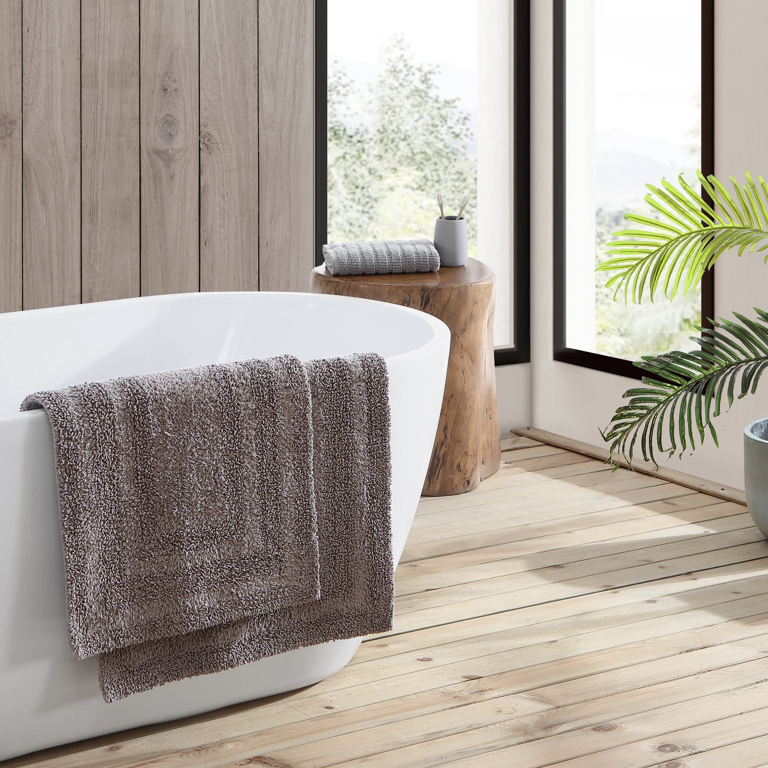 Eddie Bauer Home Rugs Soft Tufted Cotton Bathroom Decor, Super Absorbent & Quick Dry, 2 Piece, Logan Medium Brown
