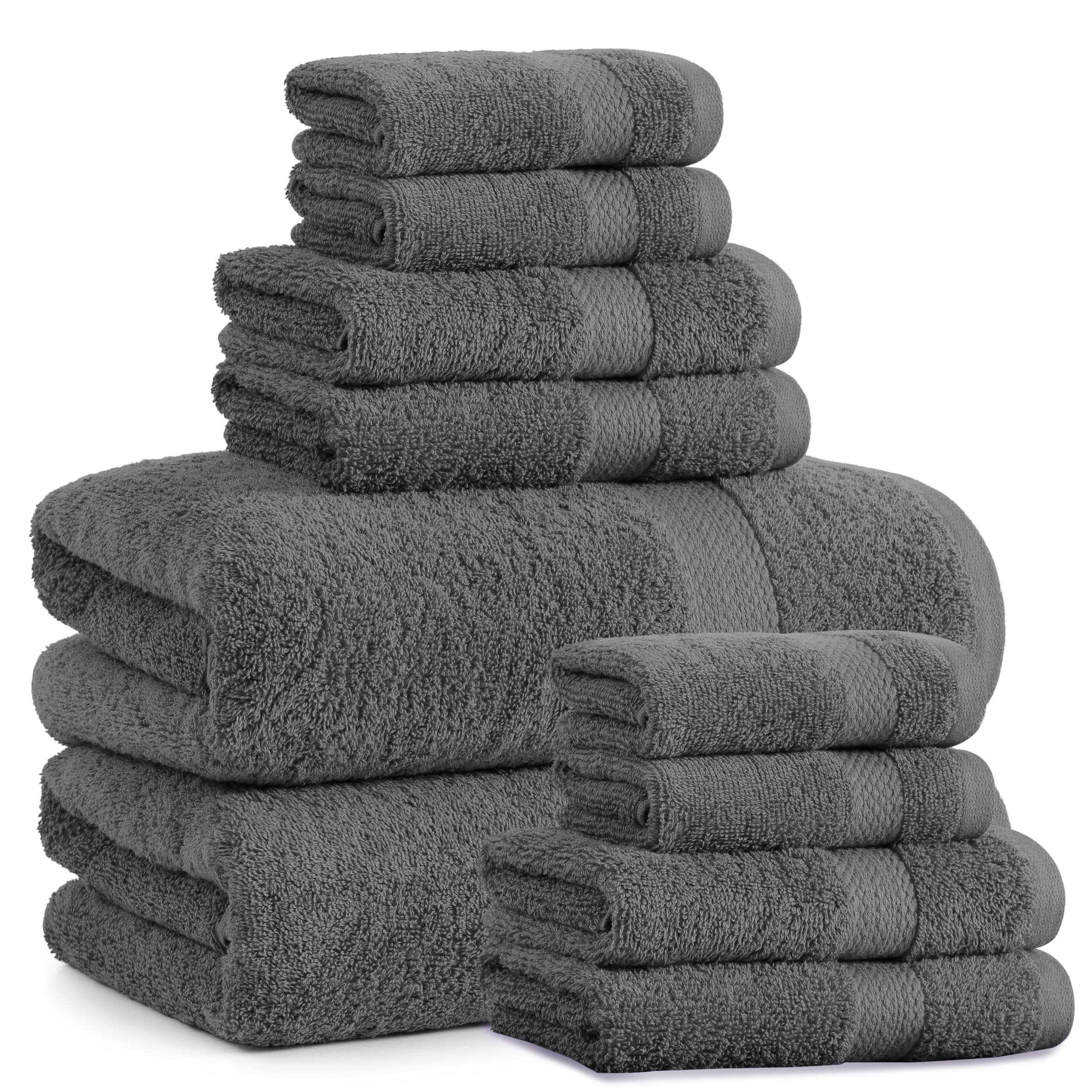 Snowdrop Grey Bath Towels For Bathroom Sets -2 Large Bath Towels, 4 Bathroom Hand Towels, 4 Wash Cloths, Yoga Towel, Pool Towels
