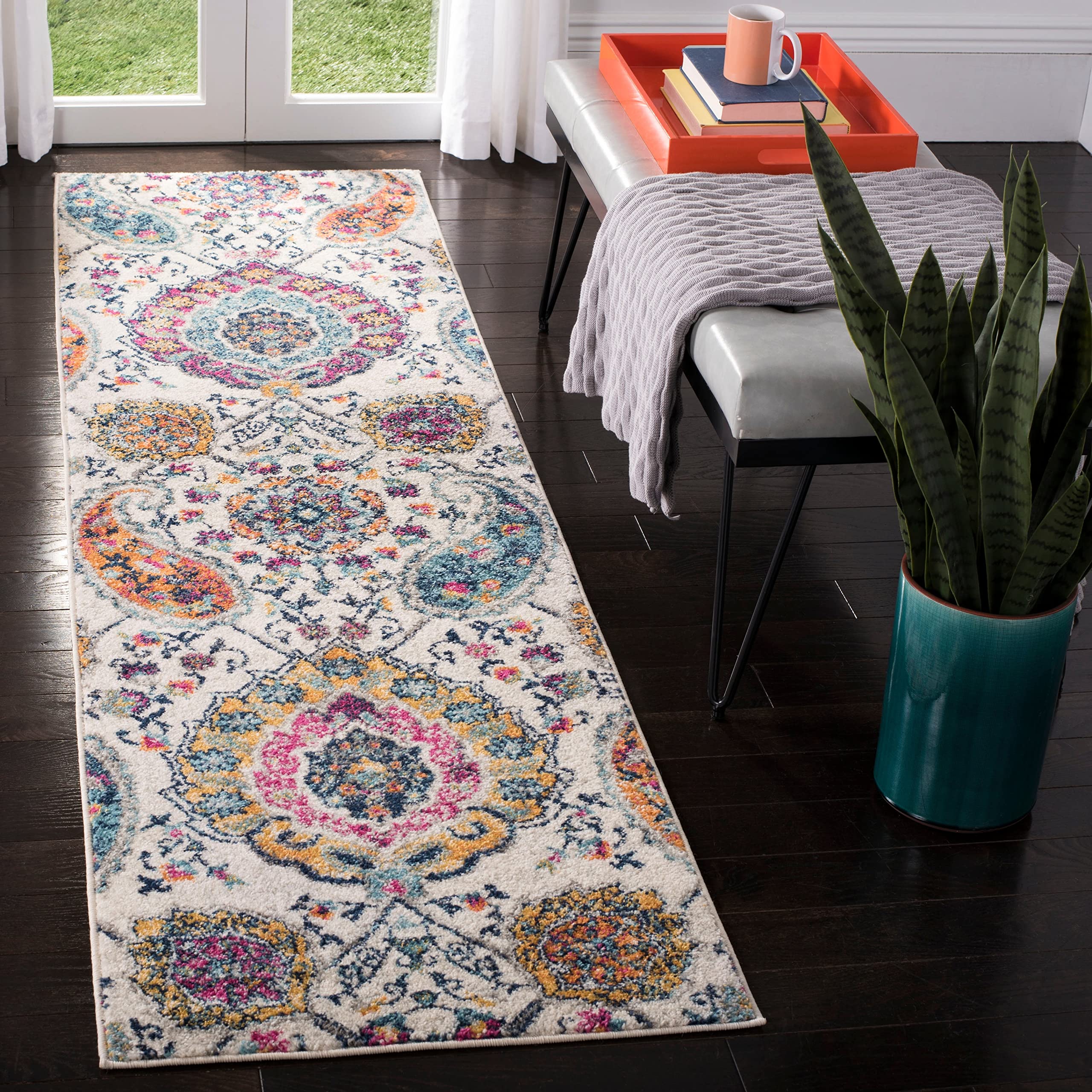 SAFAVIEH Madison Collection Runner Rug - 23 x 10, Cream & Multi, Boho Chic Glam Paisley Design, Non-Shedding & Easy Care, Idea