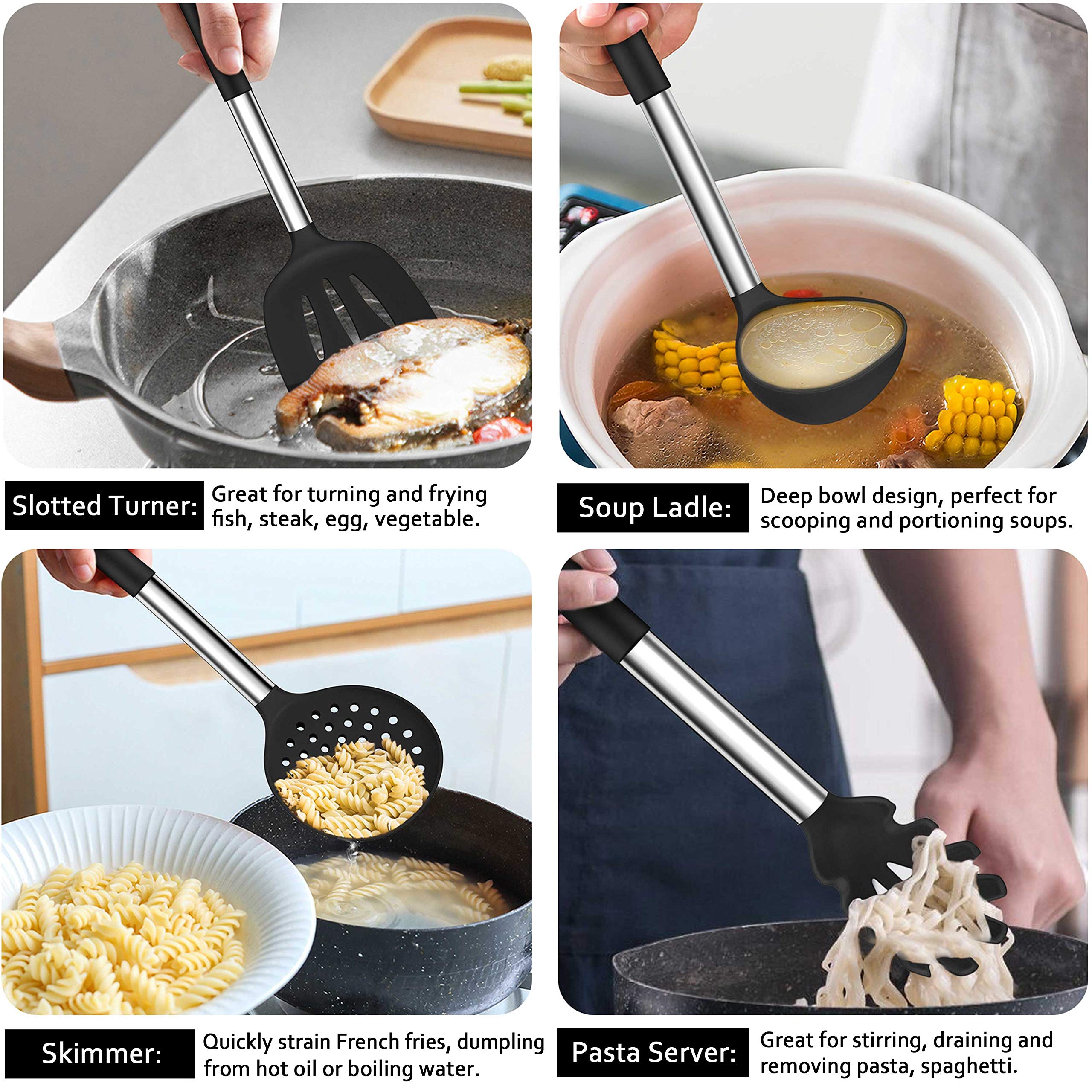 Lianyu 43 Pcs Kitchen Cooking Utensils Set, Silicone Cooking Utensils Spatula Set With Holder, Heat Resistant Kitchen Gadgets To