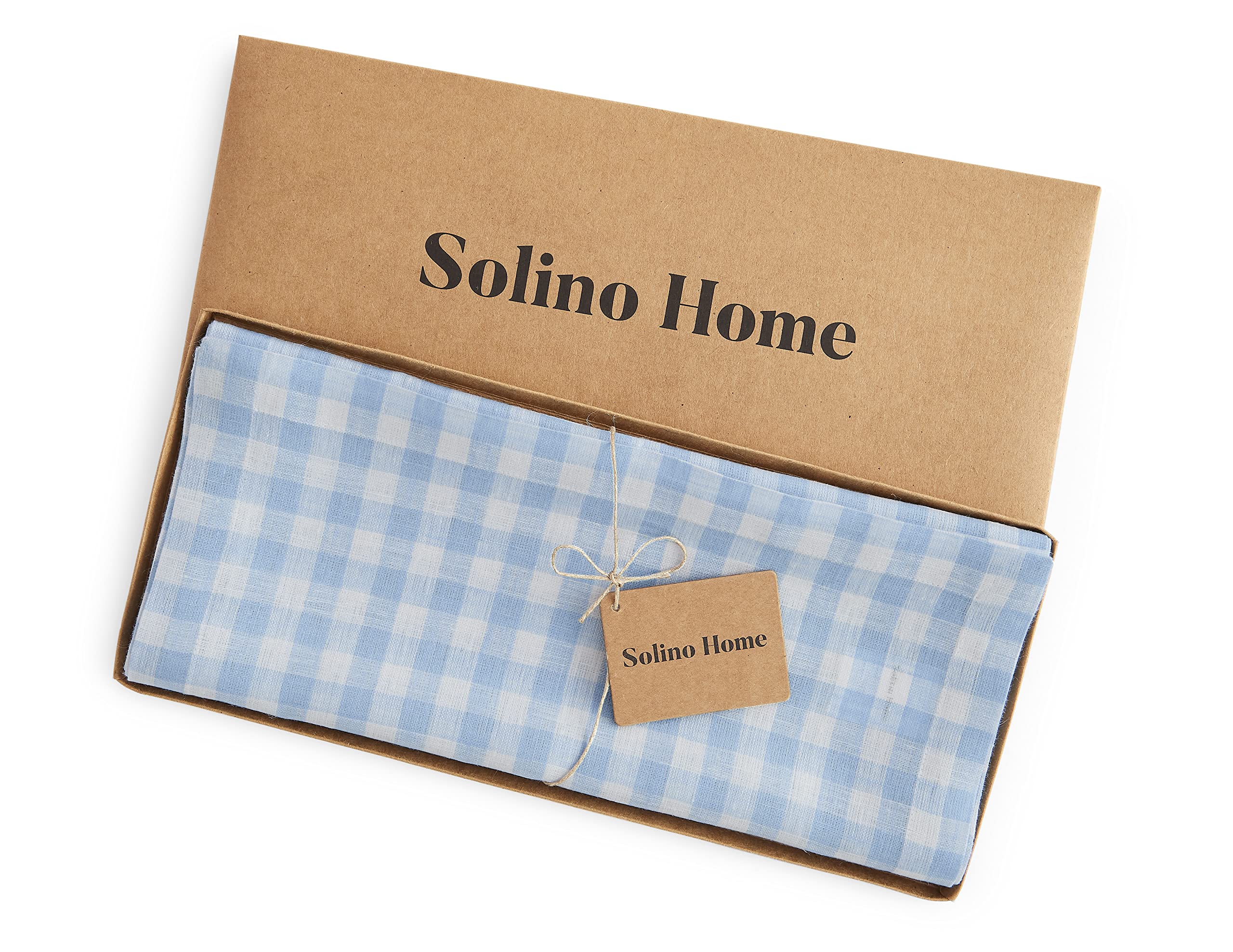 Solino Home Check Linen Table Runner 108 Inches Long - 100% Pure Linen Blue Bell Plaid Table Runner 14 X 108 Inch Ideal For Wedd