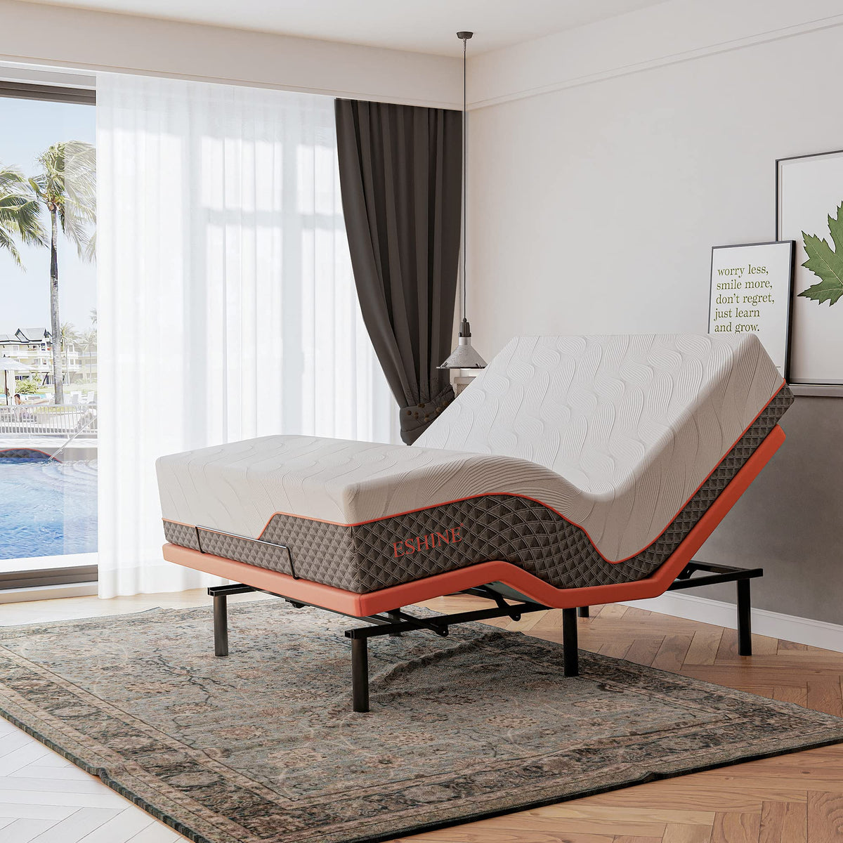 Eshine Queen Adjustable Bed Frame - 14?Luxury Cool Gel Memory Foam Hybrid Mattress, 5 Minutes Installation, 609 Independent Pock