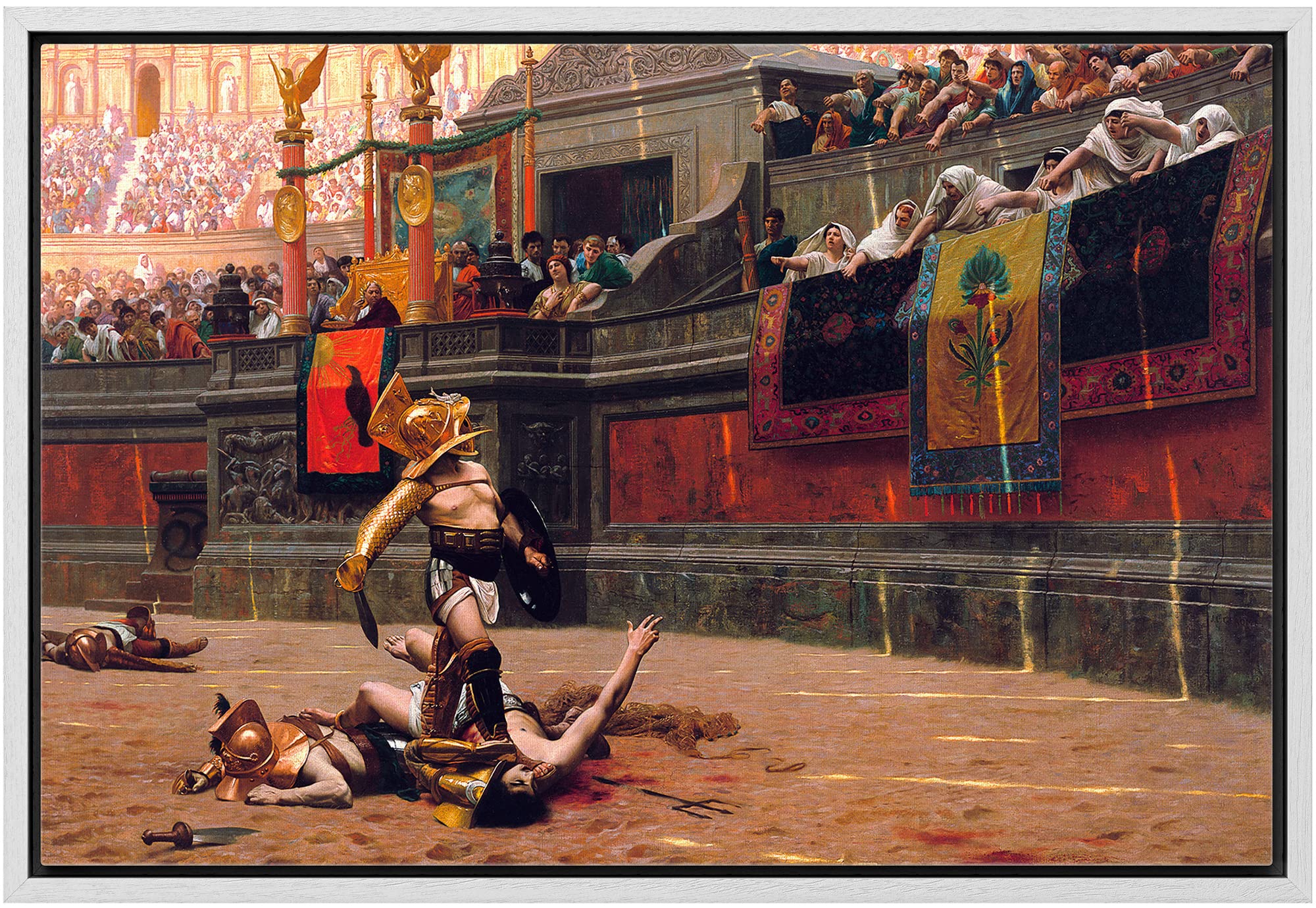 Wall26 - Pollice Verso By Jean-Leon Gerome - Framed Canvas Print Wall Art Famous Painting Reproduction - 16''X24'' White