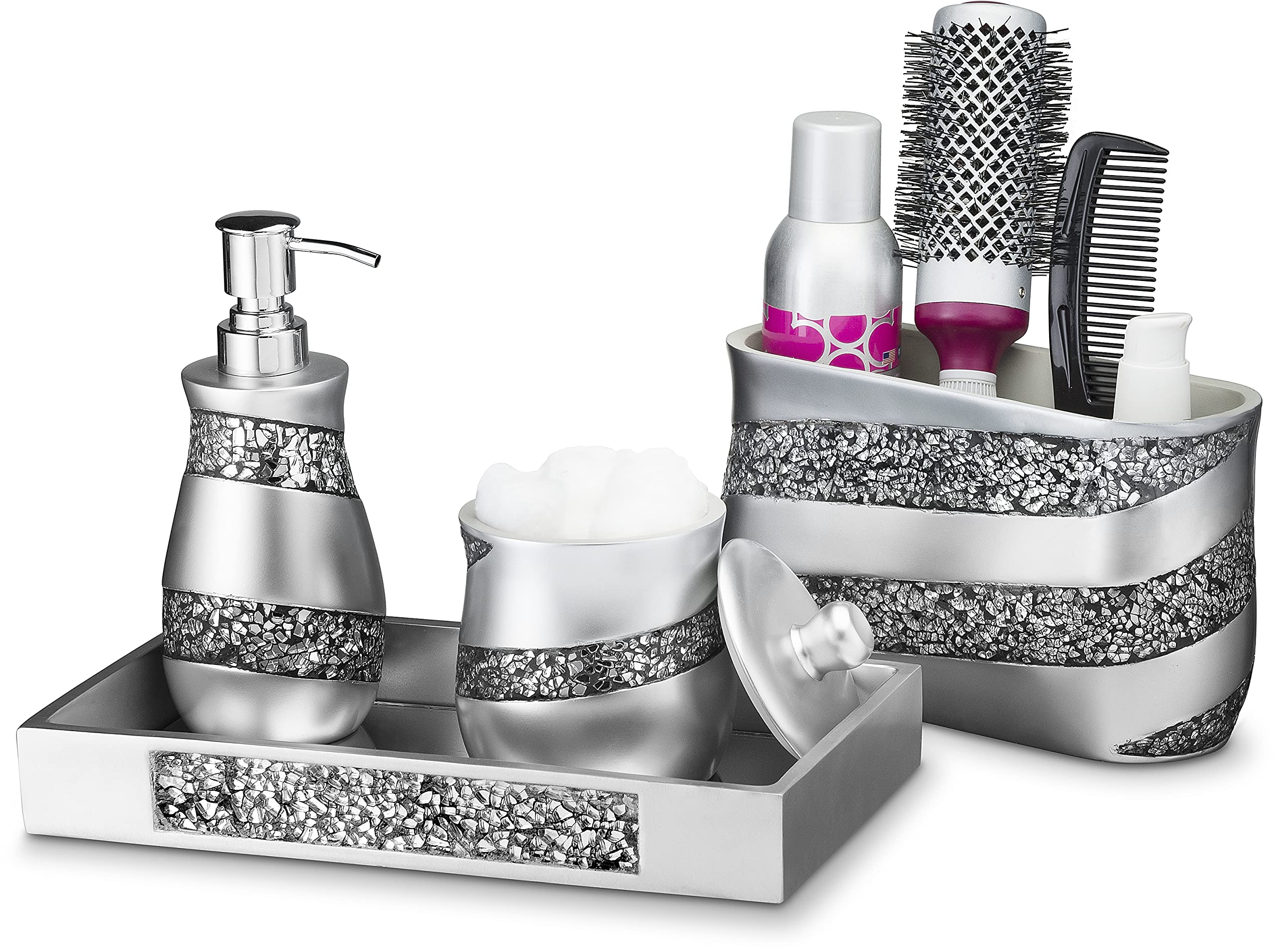 Creative Scents Silver Mosaic Bathroom Tray - Decorative Bathroom Vanity Tray - Perfume Tray For Dresser - Small Rectangle Mirro