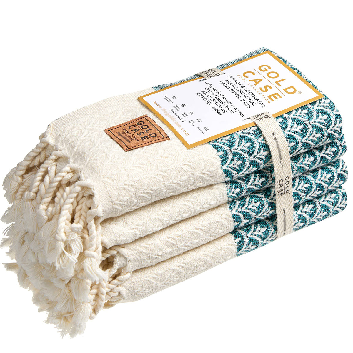Helen Original Turkish Hand Towels By Gold Case - Set Of 4-20X40 100% Cotton Decorative Towel - Bathroom And Kitchen Peshtemal F