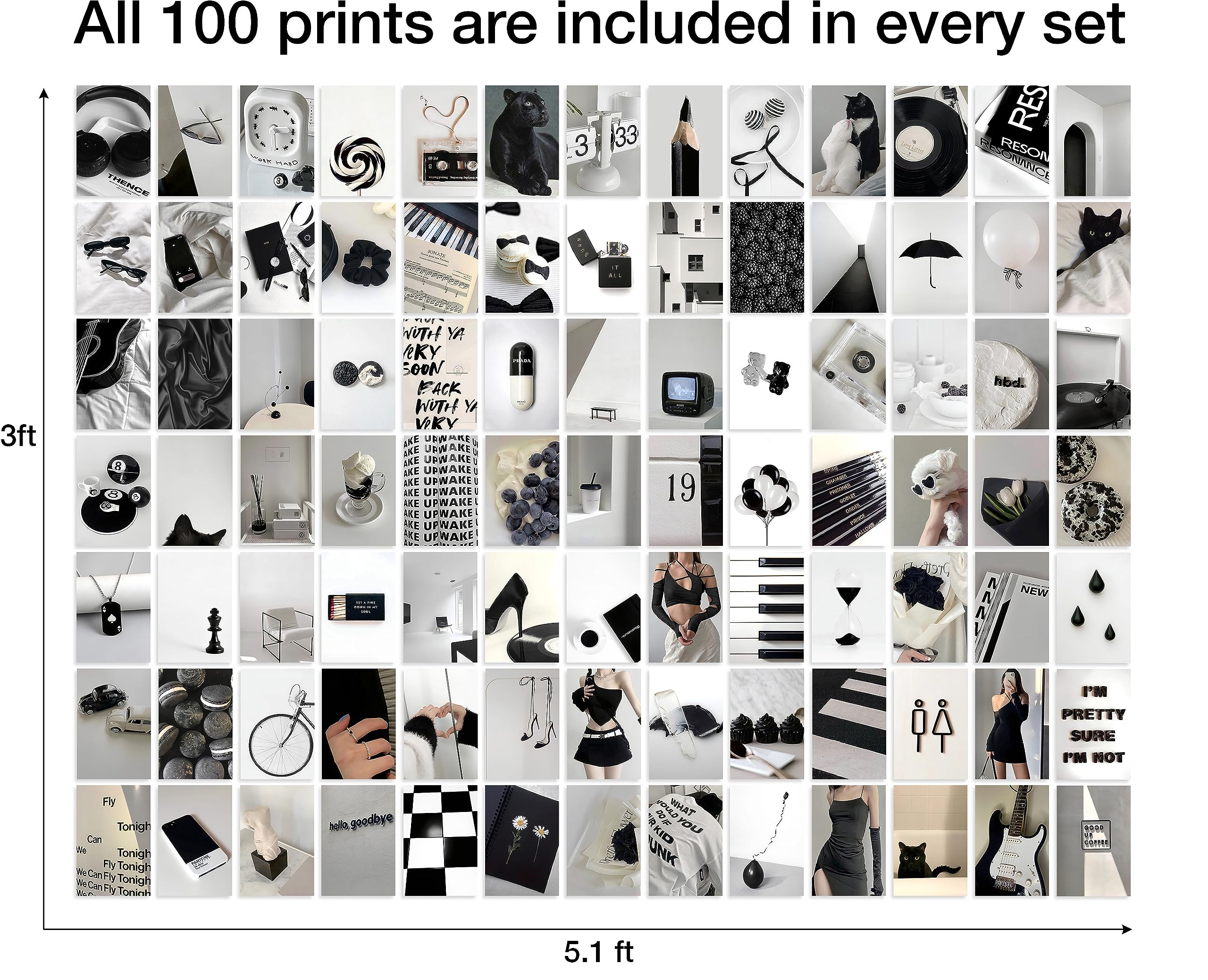 Y2K Boo Black And White Wall Collage Kit - 100 Trendy Monochrome Aesthetic Photos For Modern Spaces, Perfect Room Decor For Teen
