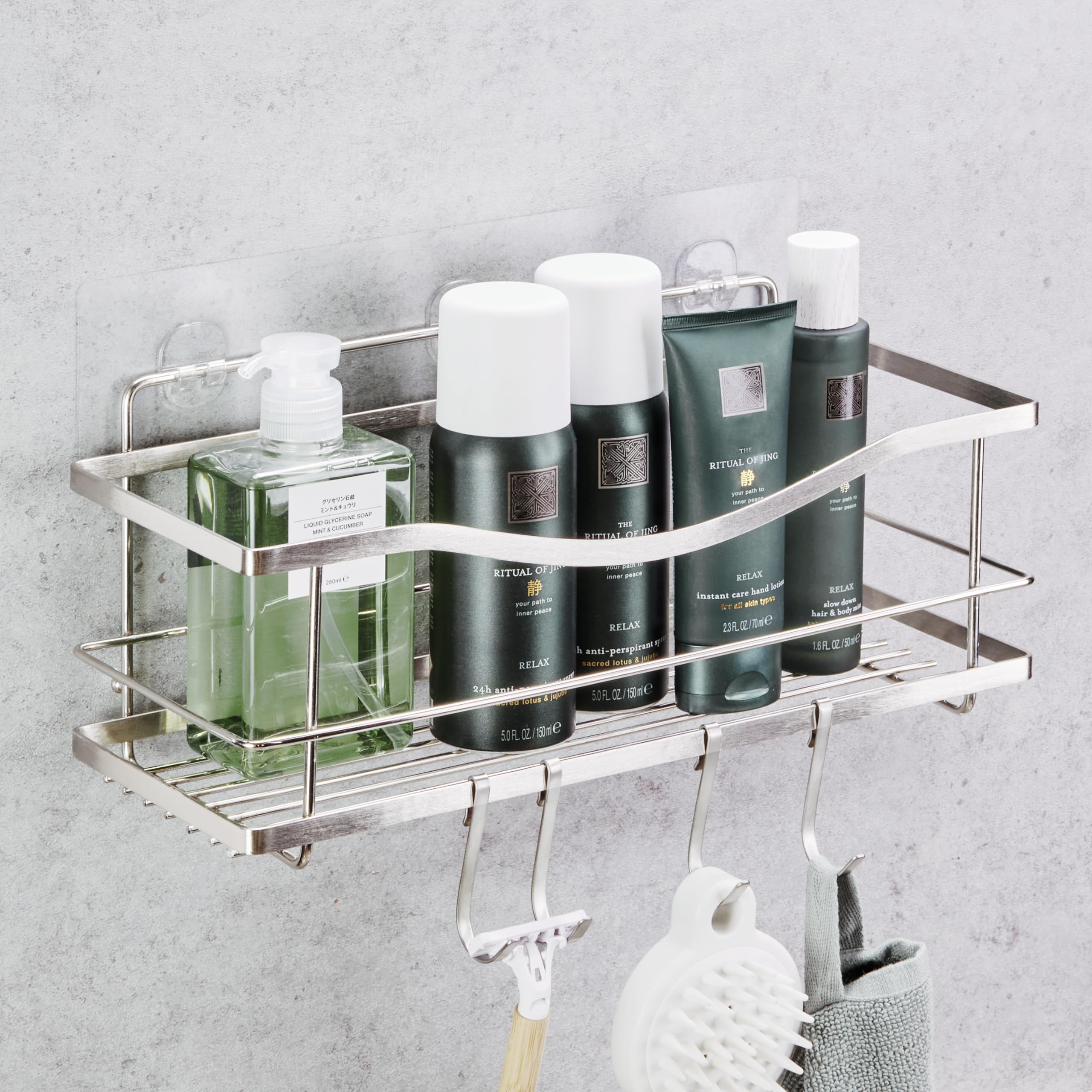 Kincmax Premium Shower Caddy - Self Adhesive Shower Organizer W/ 4 Hooks, Drill-Free Shower Shelves For Inside Shower, Rustproof