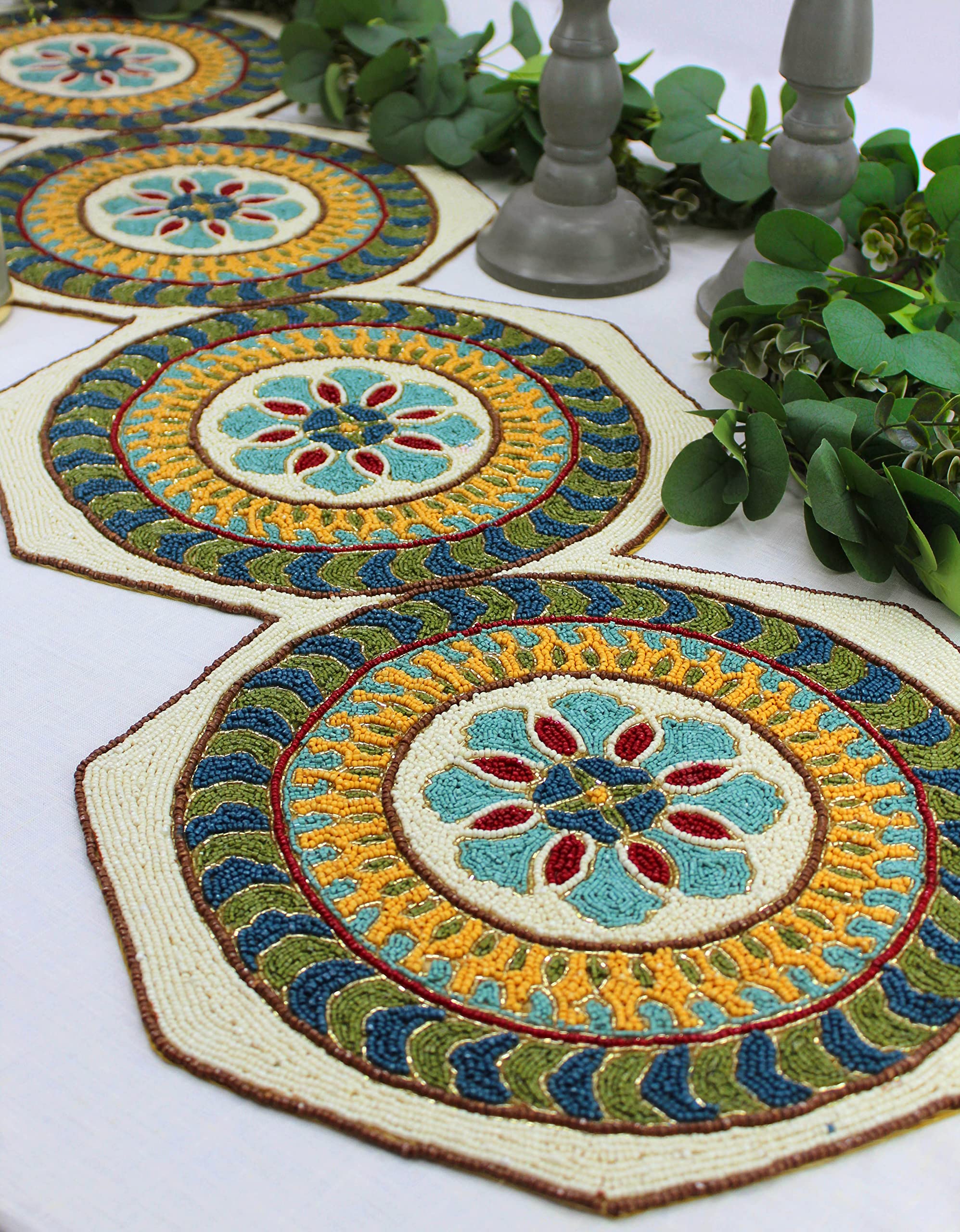 COTTON CRAFT Beaded Table Runner - Isabelle Moroccan Handmade Tablerunner - Halloween Harvest Fall Thanksgiving Holiday Christma