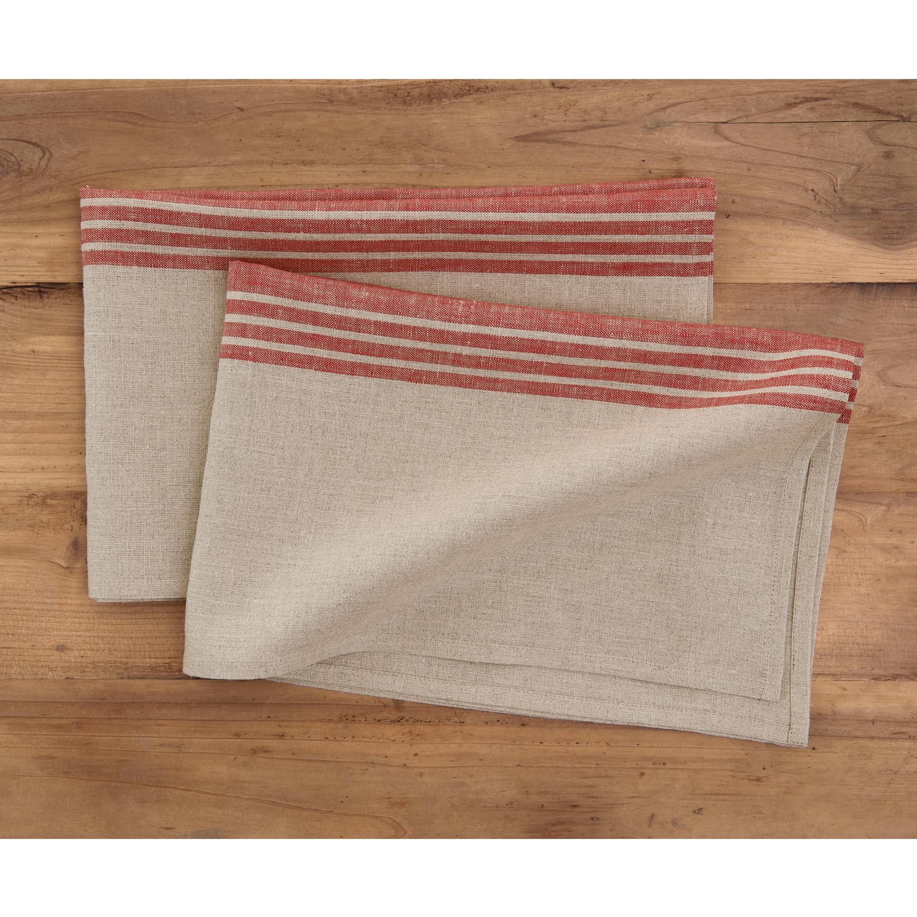 Solino Home Linen Kitchen Towels Set Of 2 - Red And Natural 17 X 26 Inch - 100% Pure Linen Farmhouse Kitchen/Tea Towels - Machin