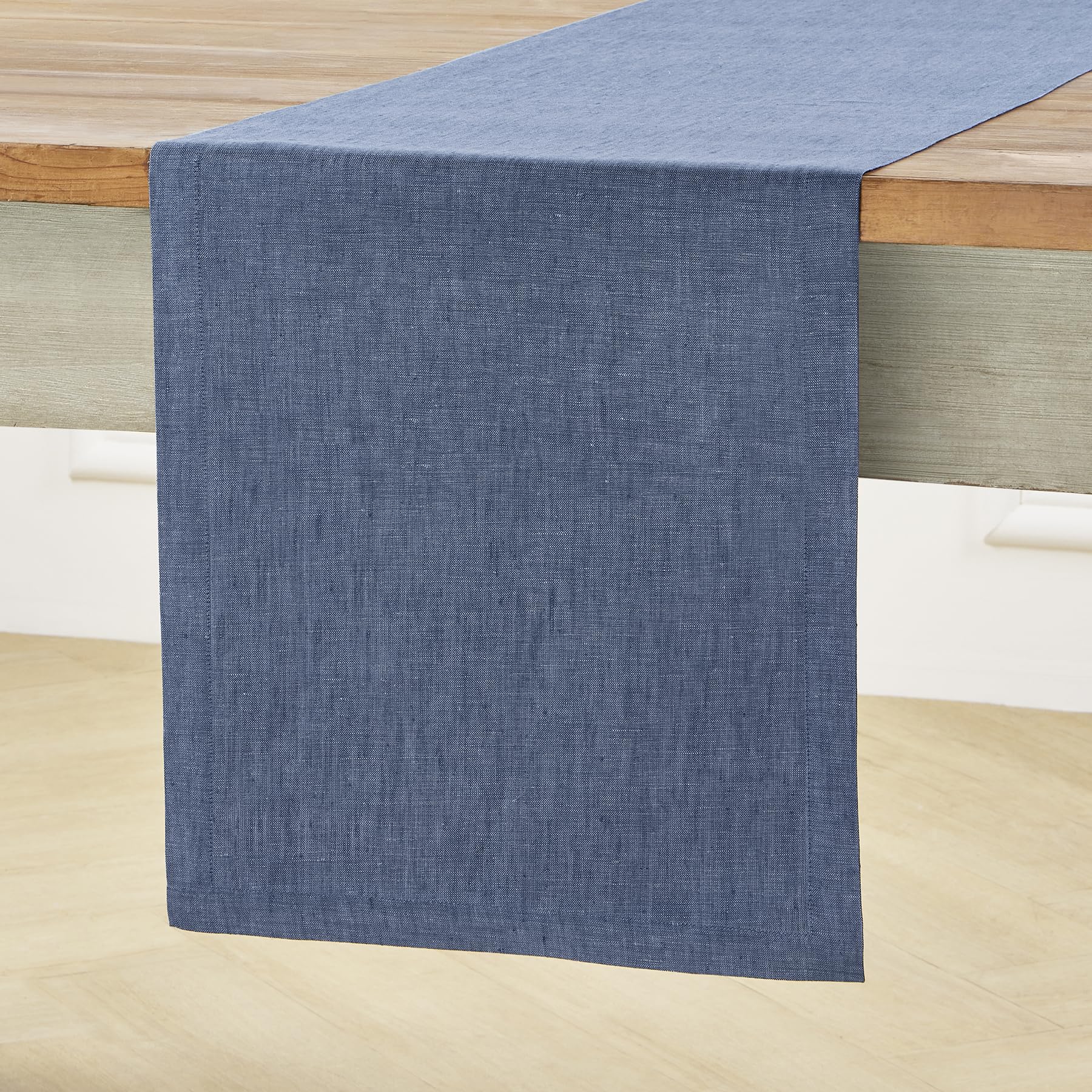 Solino Home Linen Table Runner 72 Inches Long - Athena, 100% Pure Linen Blue Denim Dining Table Runner 14 x 72 Inch for Winter, 