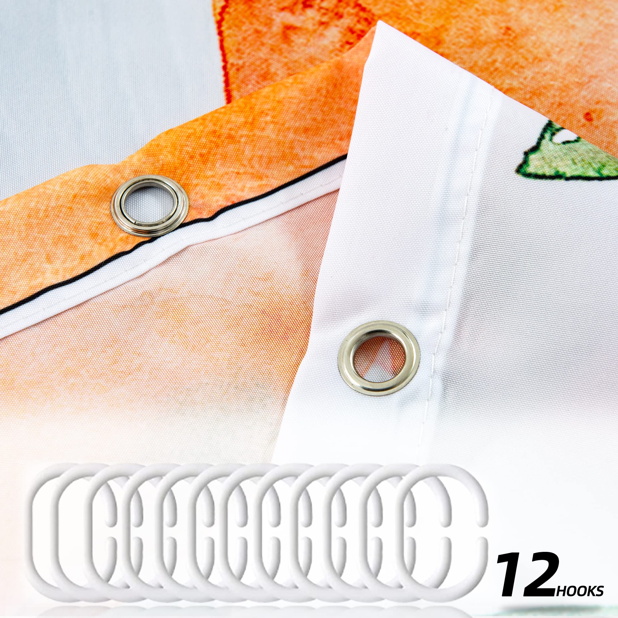 YI & ZE Peach Shower Curtain  Allover Fruits Shower Curtain Waterproof Fabric Bathroom Cute Shower Curtain Set with 12 Hooks  Honey Peach 72''?2''