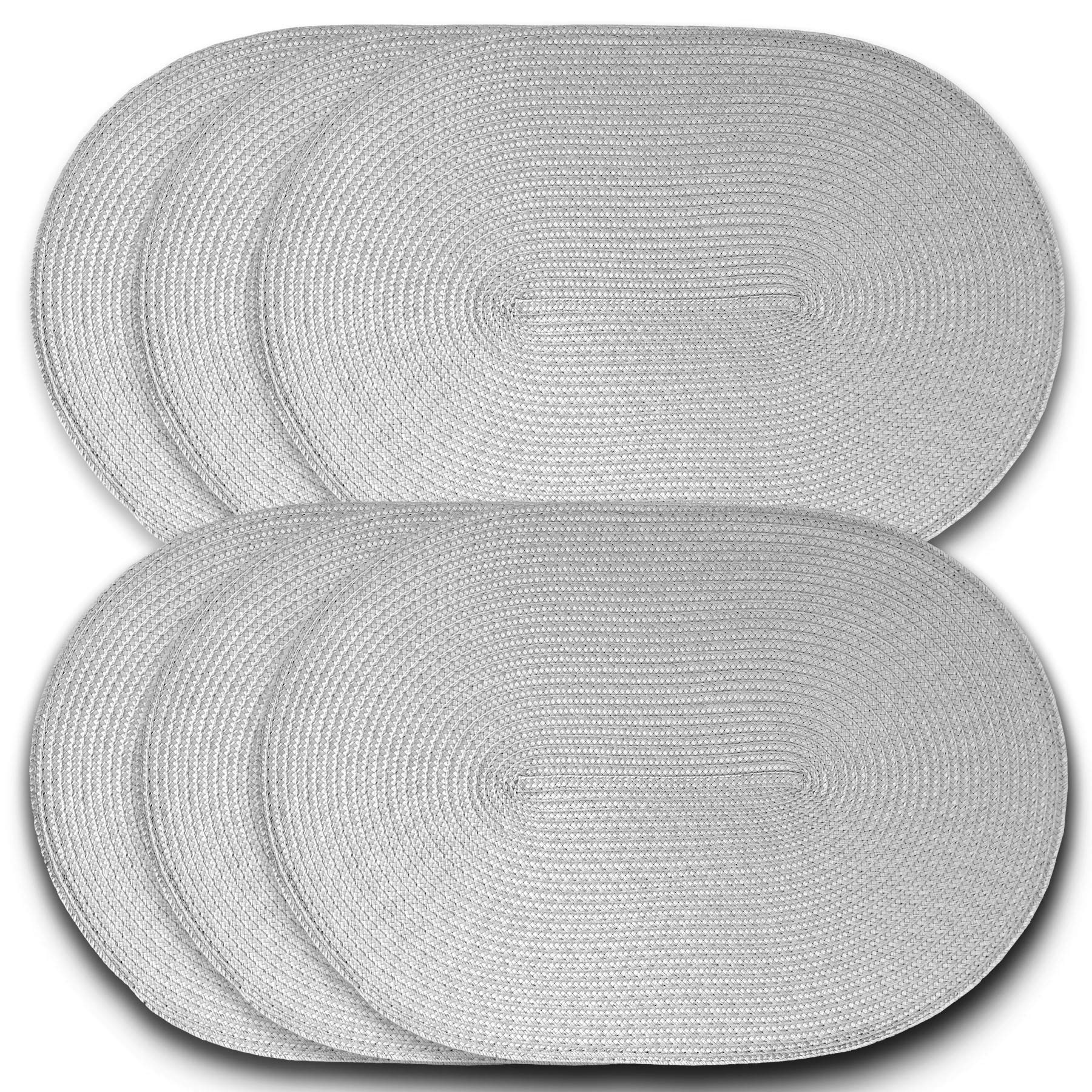 CAIT CHAPMAN HOME COLLECTION Oval Braided Woven Polypropylene Plastic Placemats (Gray), Set of 6
