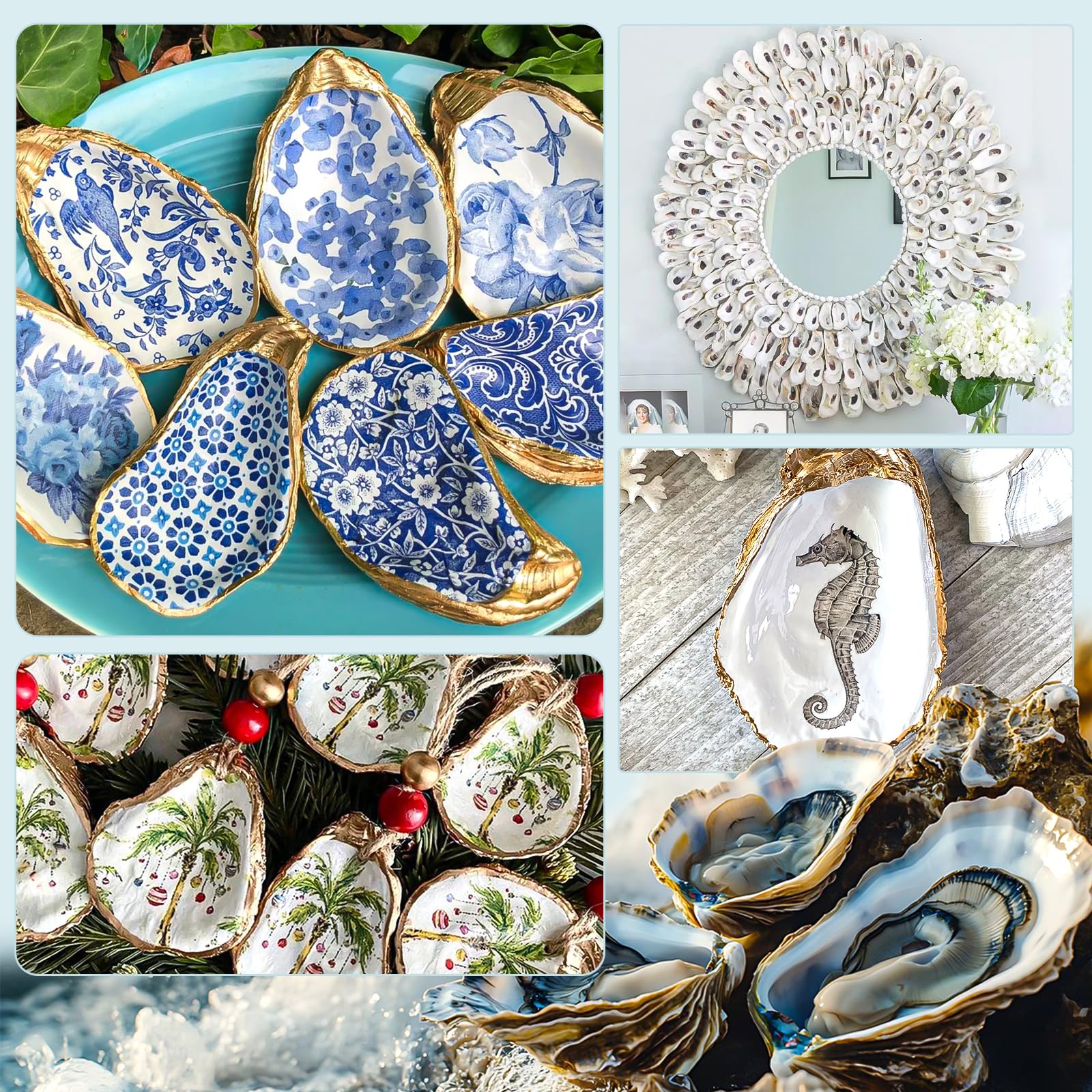 15PCS Oyster Shells 4-5 Concave Oyster Shells for Crafts Natural Oyster Shells Bulk, for Home Vase Filler, Xmas Ornaments, DIY A