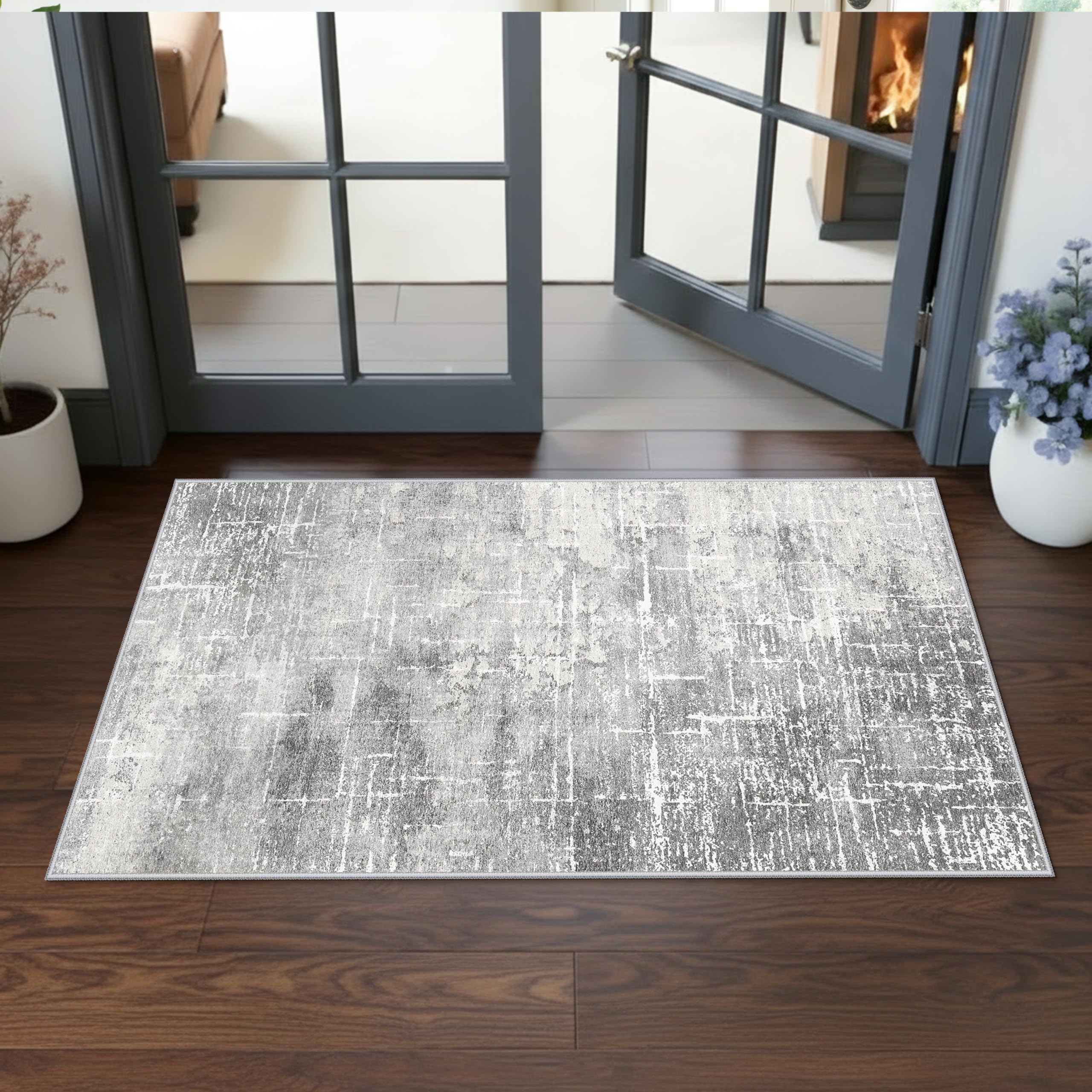 Washable 2x4 Entryway Area Rugs: Non-Slip Abstract Water Resistant Kitchen Rug Durable Doormat Soft Bedroom Carpet Indoor Low Pi