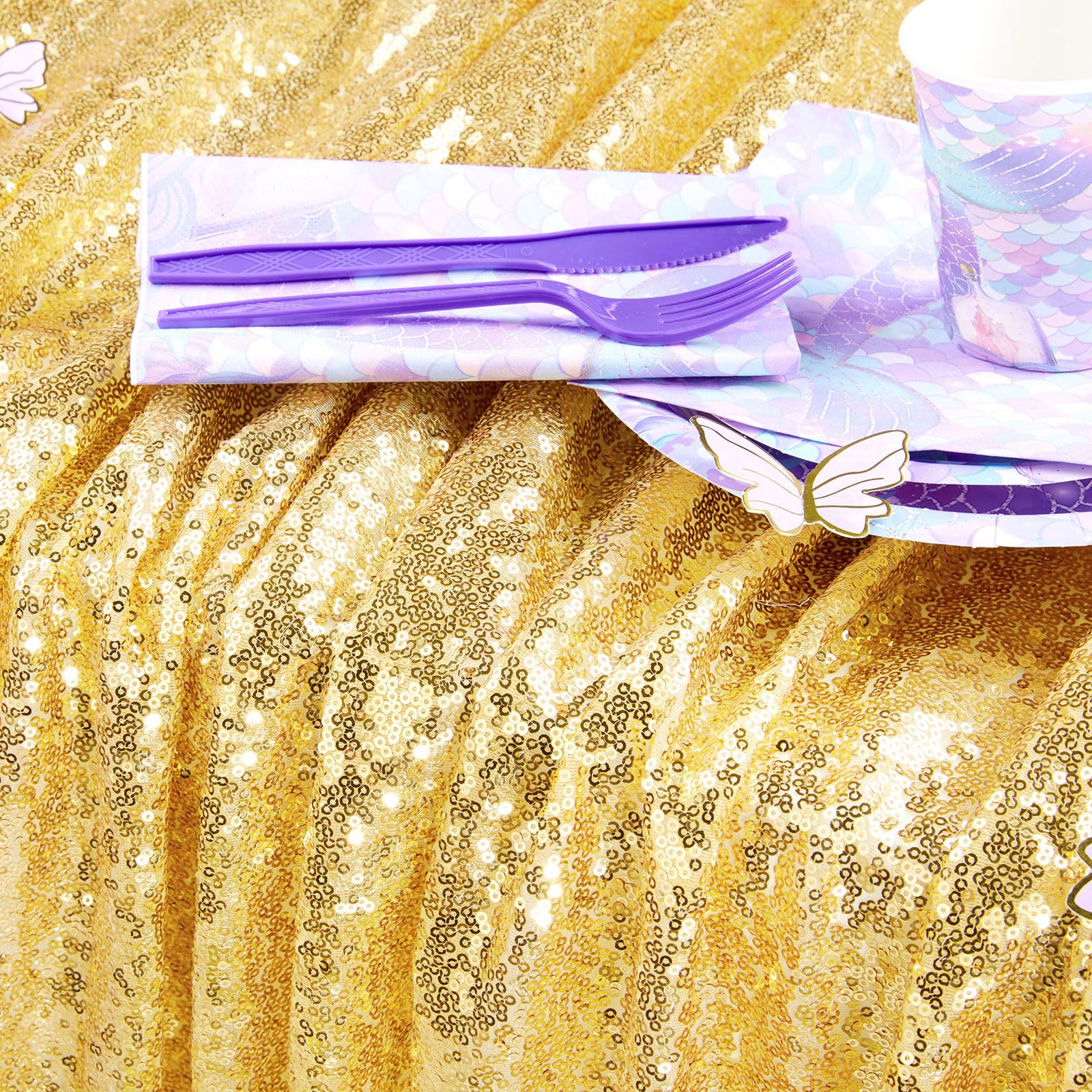 Queendream Gold Sequin Tablecloth 60X102 Inch Sparkly Gold Wedding Tablecloth For Baby Shower Birthday Christmas Party Decoratio