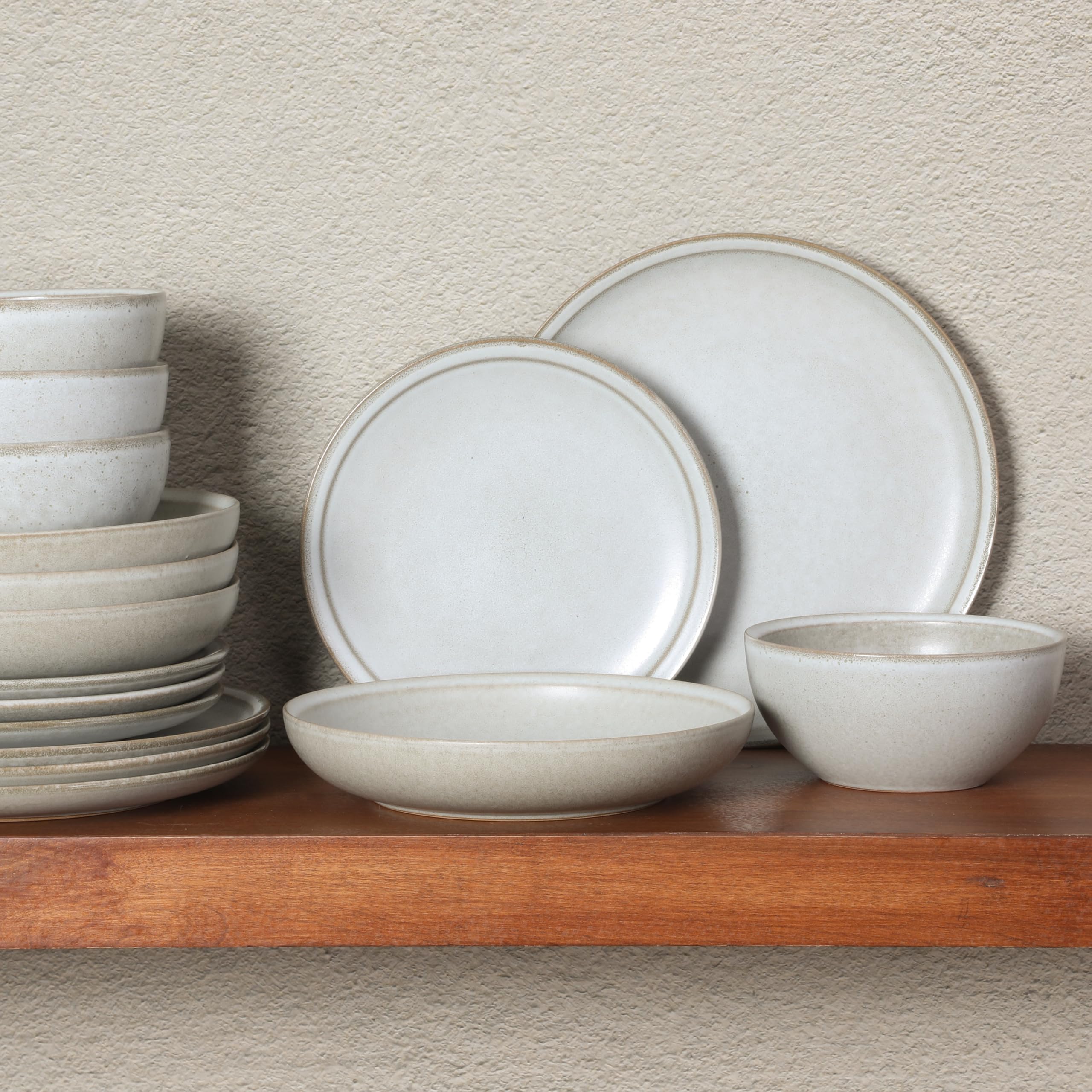 Gibson Elite Beckett Stoneware Dinnerware Set - 16 Piece Service for 4, Linen White, Matte Reactive Glaze
