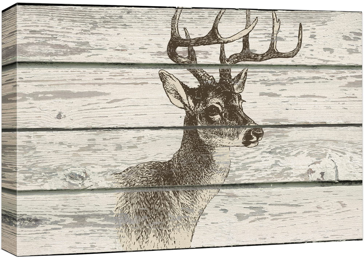 Wall26 - Illustration Of A Deer'S Upper Body On A Rustic Wooden Background - Canvas Art Home Art - 16X24 Inches