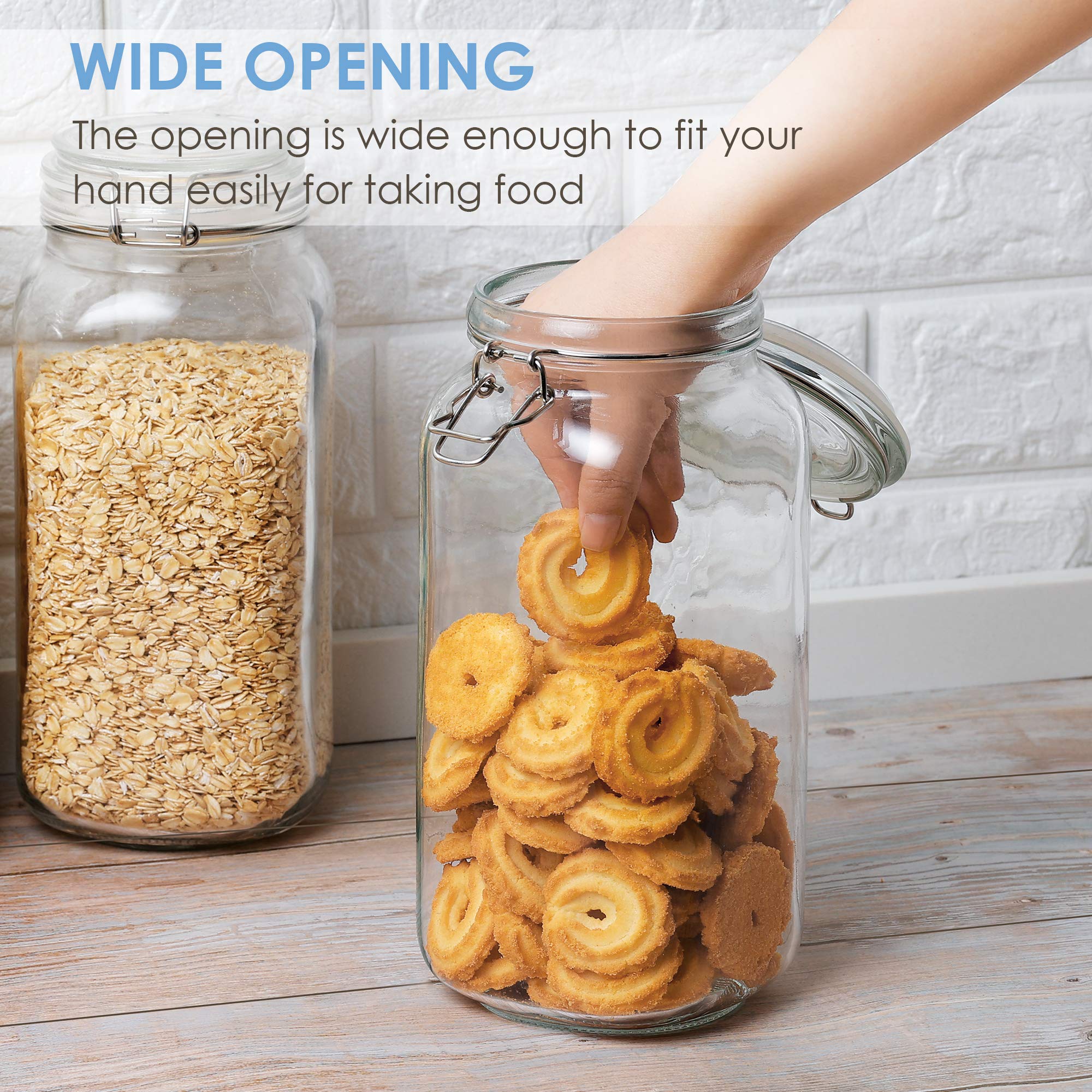 Vtopmart 78Oz Glass Food Storage Jars With Airtight Clamp Lids, 3 Pack Large Kitchen Canisters For Flour, Cereal, Coffee, Pasta