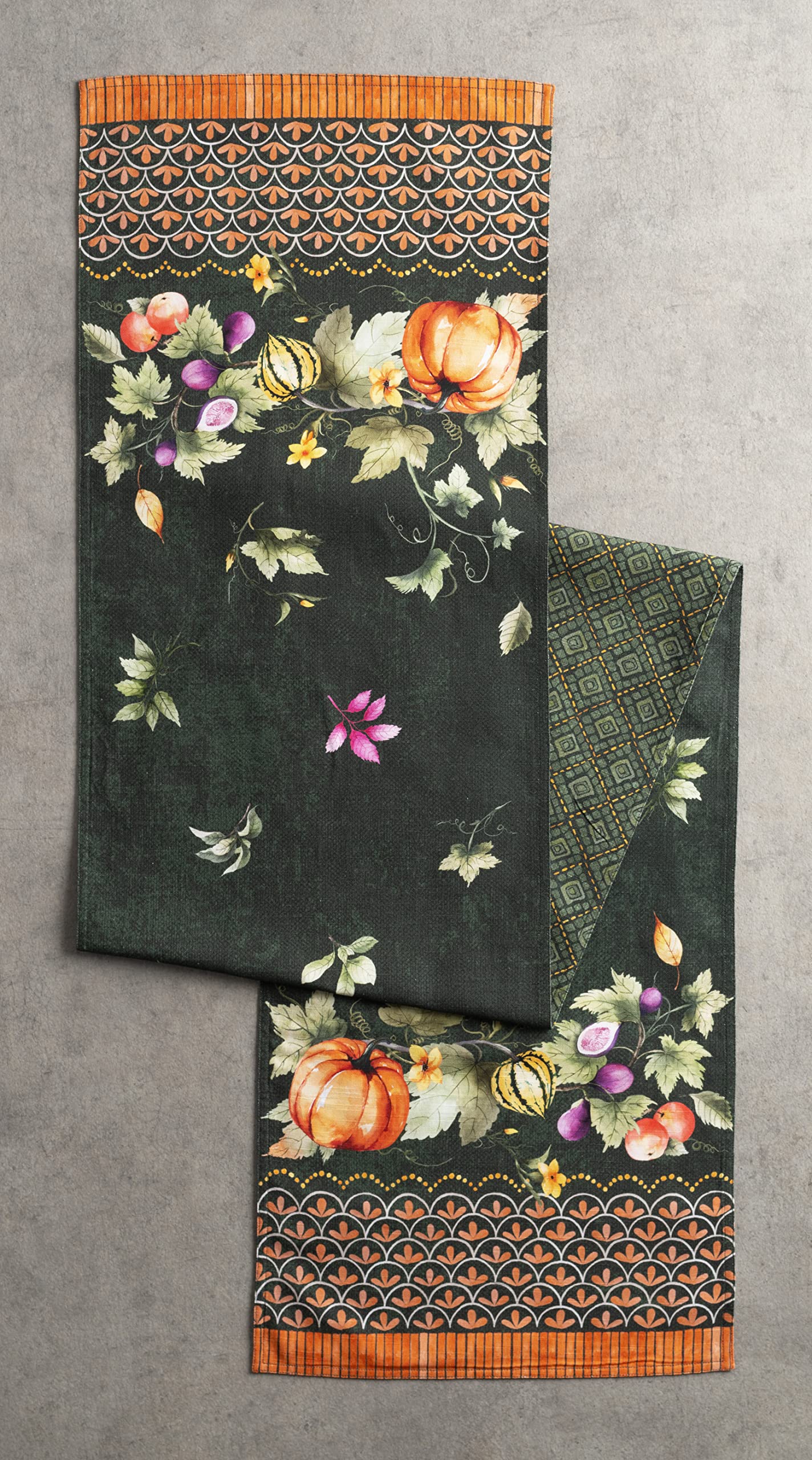 Maison D' Hermine Tablerunners 100% Cotton Decorative Tablerunner Table Cover, Holiday, Dinner, Pumpkin Garden - Dark Green (Dou