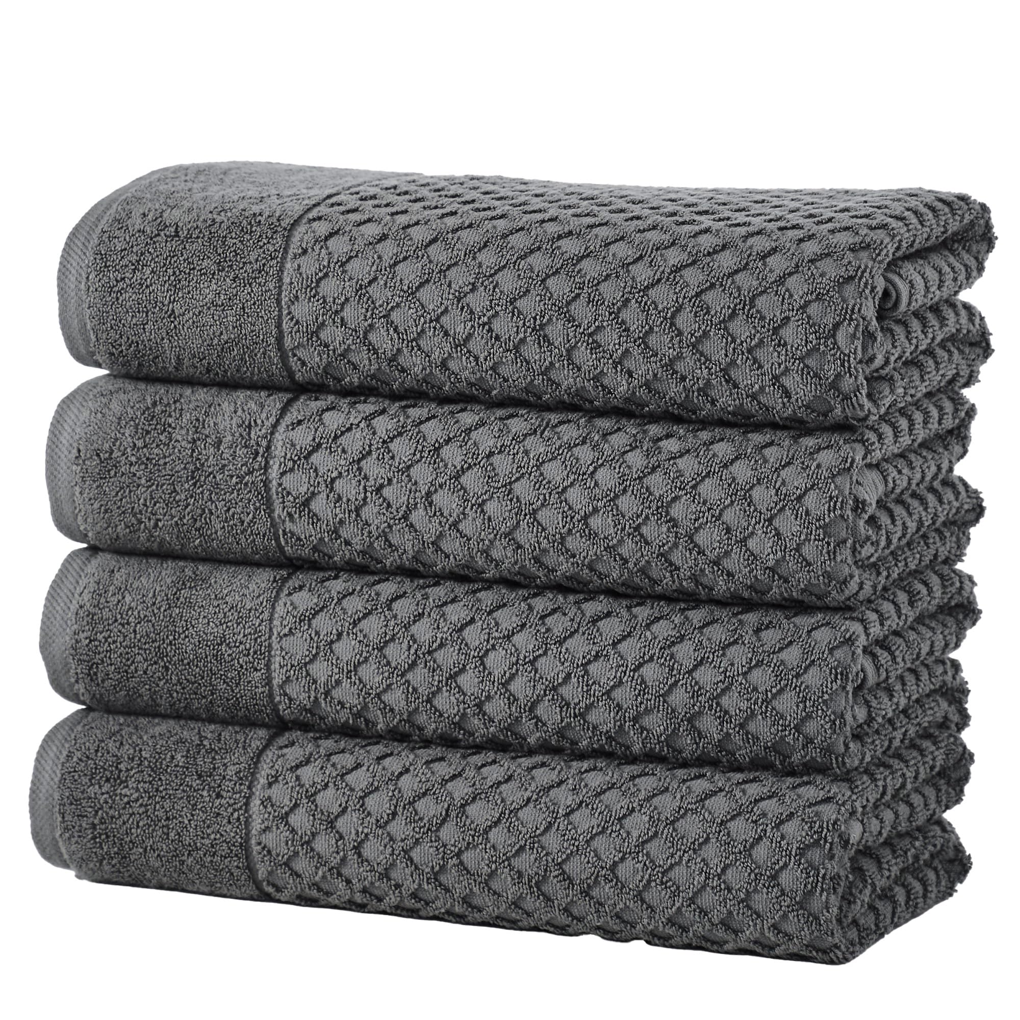 Great Bay Home 100% Cotton Grey Bath Towel Set | 4 Soft Bath Towels (30 x 52 inches) | Highly Absorbent  Quick Dry Bath Towels | Grayson Collection (Set of 4  Diamond Dark Grey)