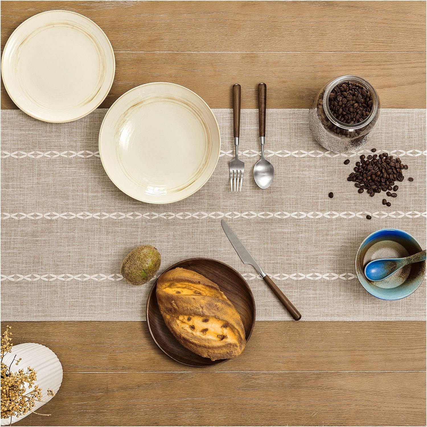 Zeemart Farmhouse Table Runner, Rustic Table Runners 36 Inches Long, Linen Boho Table Runner, Braided Striped Coffee Table Runne