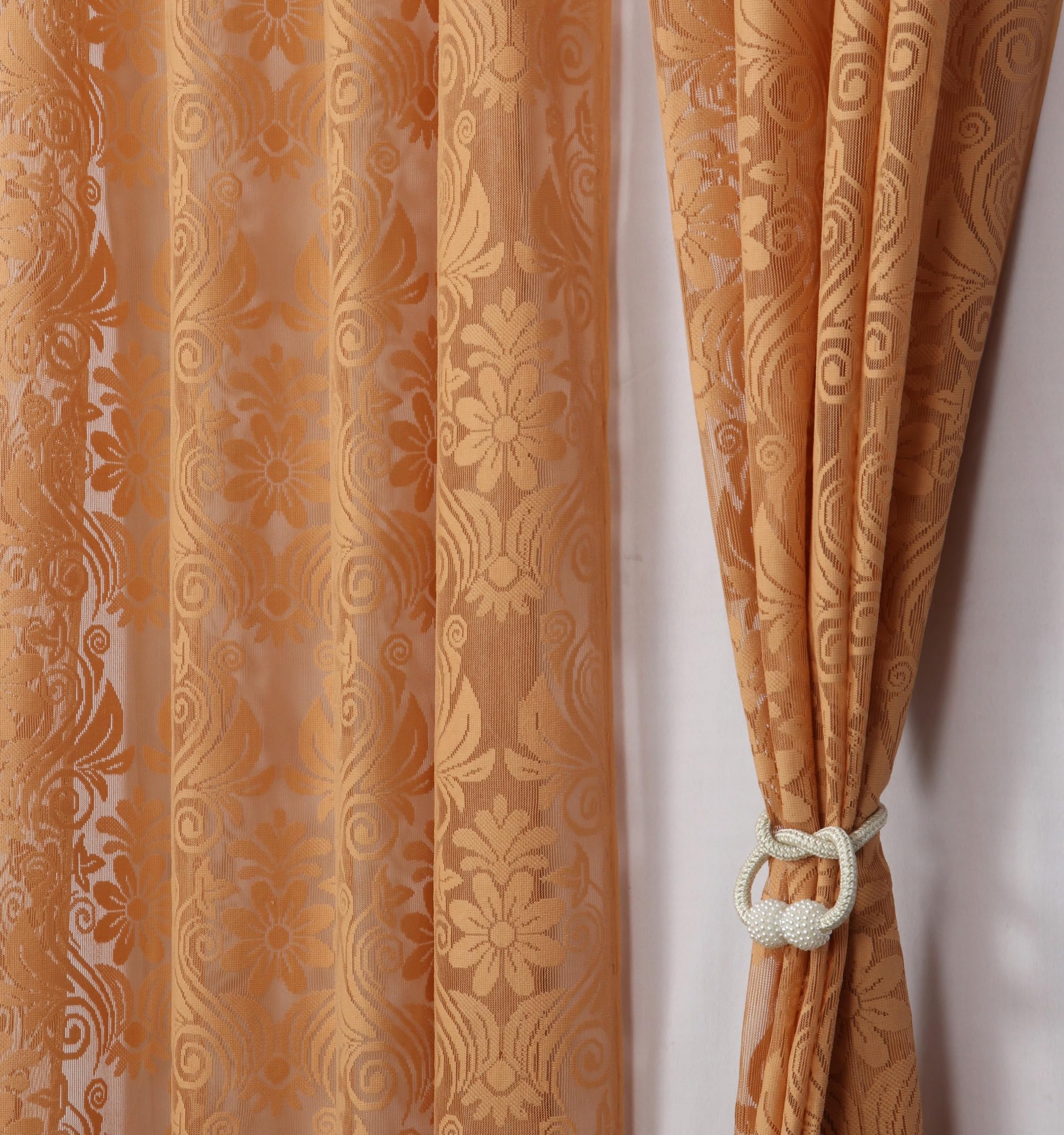 Homefab India Self Design Transparent Sheer Curtain - 5 X 4 Feet, Window Curtains, Gold, Pack Of 2 Pieces