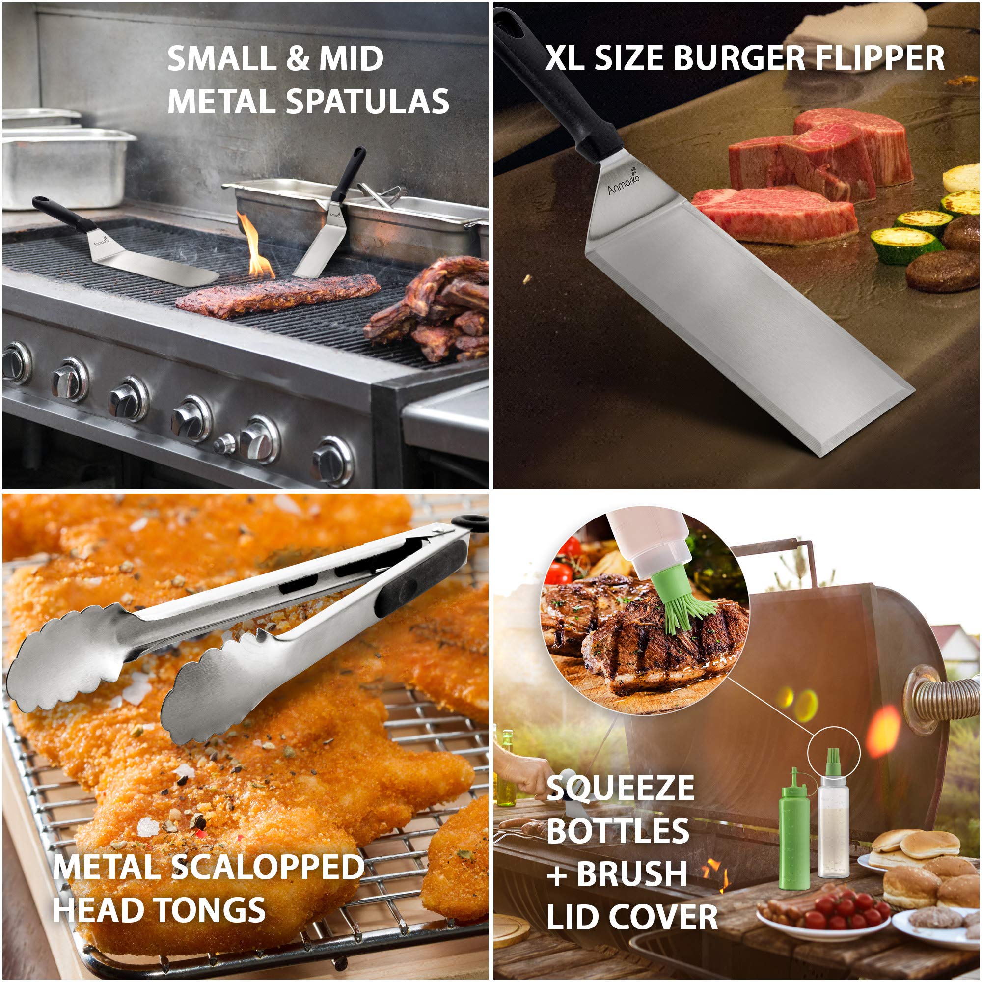 Metal Spatula Set Of 6 - Griddle Accessories Kit - Grill Flat Spatula Pancake Flipper Hamburger Turner - Metal Utensil Great For
