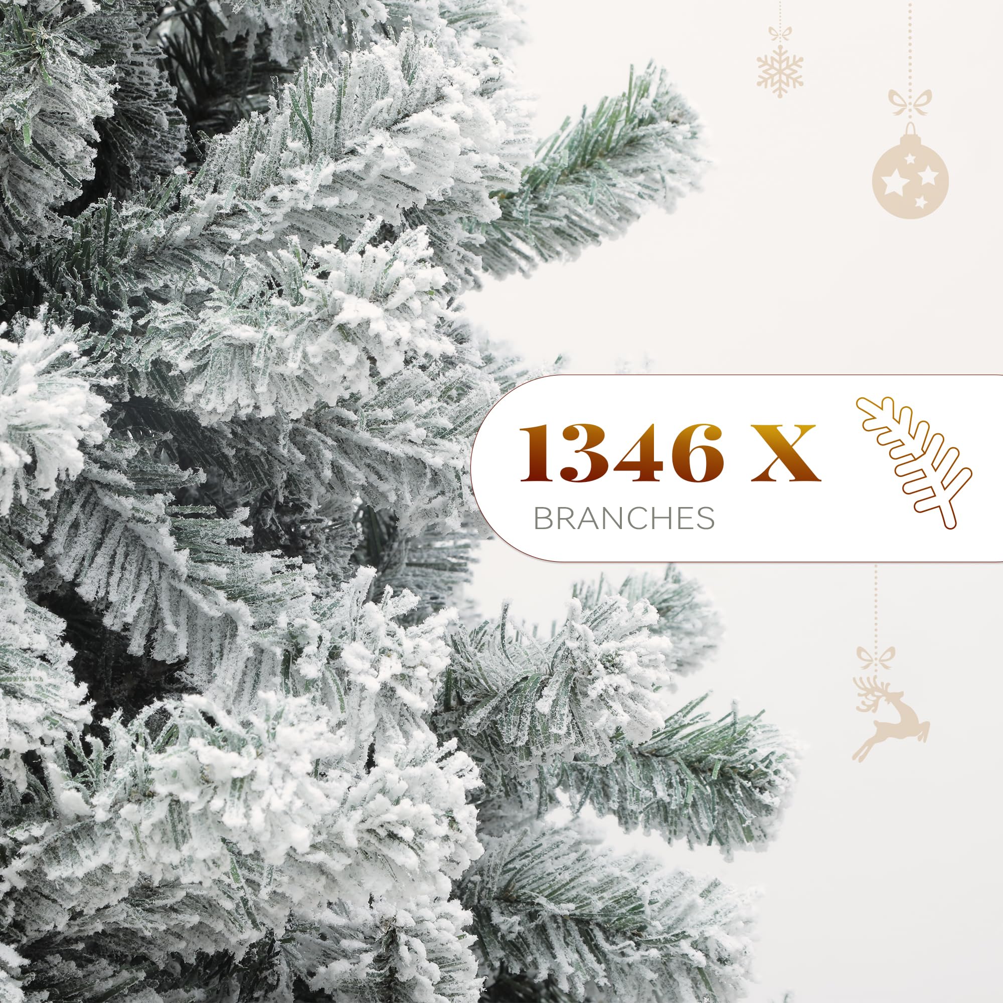 YITAHOME Snow Flocked Artificial Full Christmas Tree, Christmas Pine Tree with 880 Branch Tips, and Foldable Base for Home, Part