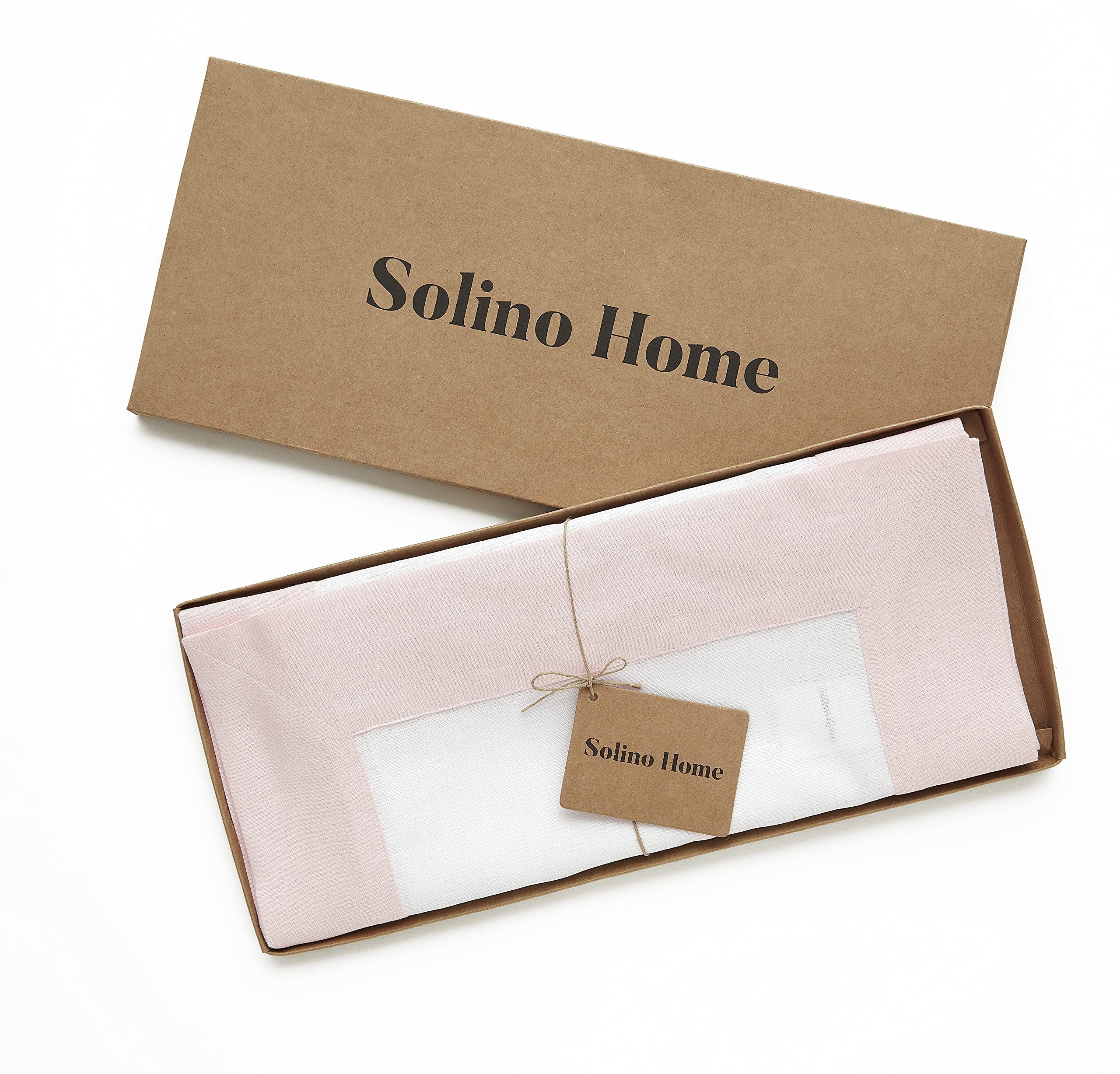 Solino Home Linen Table Runner 48 Inch - Contempo, 100% Pure Linen Blush Pink And White Short Table Runner 14 X 48 Inch Ideal Fo
