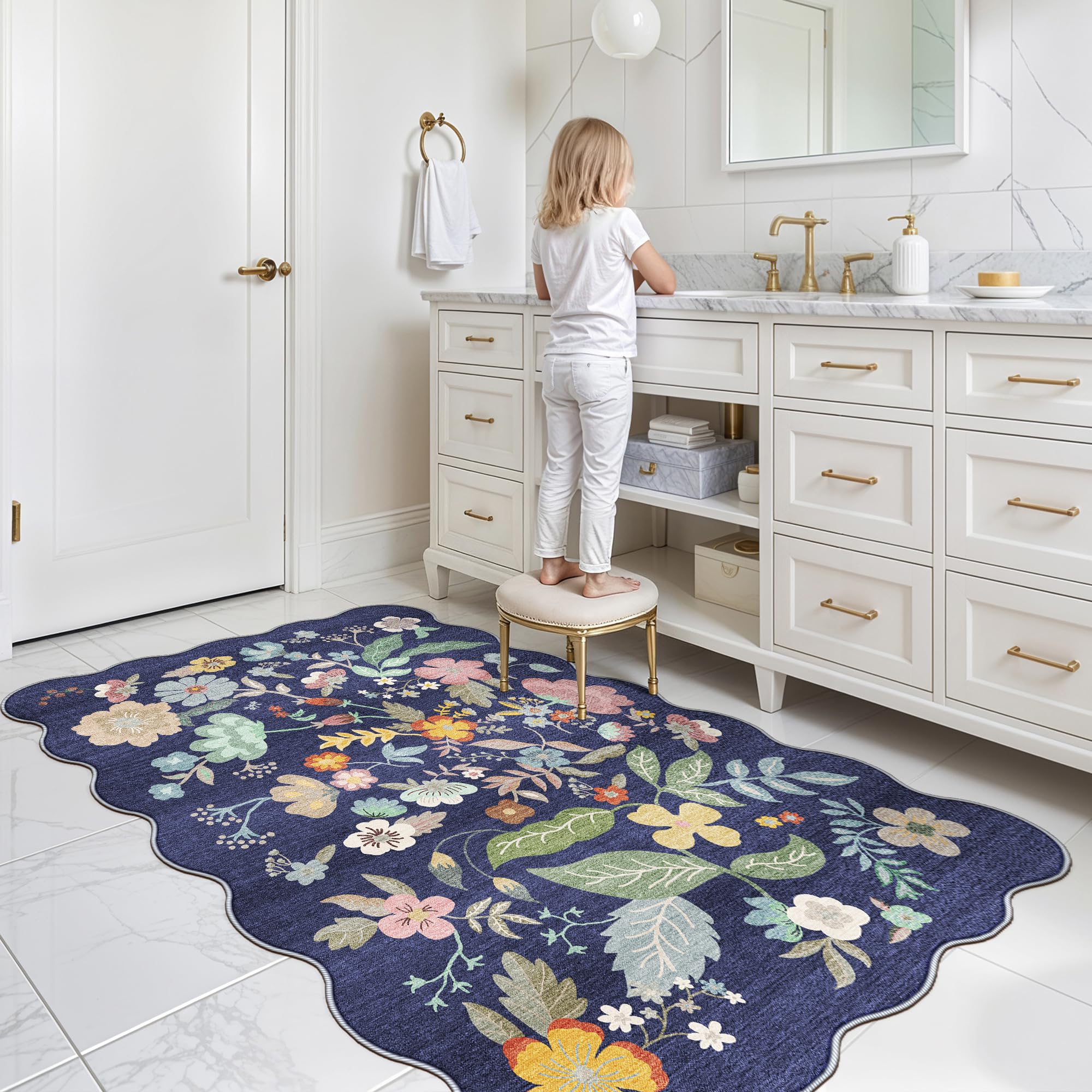 Washable 3x5 Entryway Area Rugs: Ultra Soft Low Pile Carpet for Kitchen Nursery Indoor Light-Weight Doormat Anti-Slip Thin Water