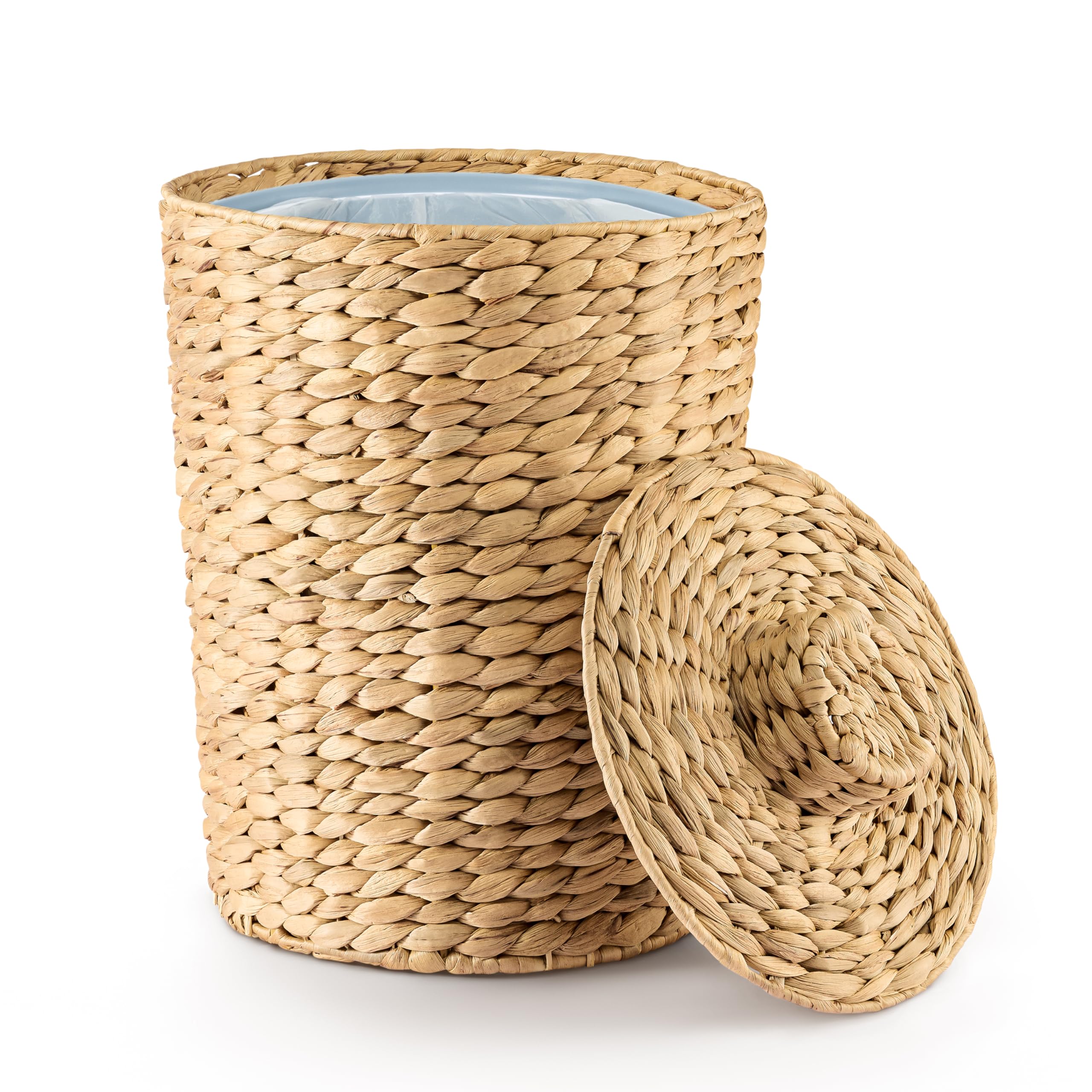 Tidita 1.3 Gallons Wicker Woven Waste Basket With Lid - Water Hyacinth Trash Can For Office Garbage - Handwoven Wastebaskets For