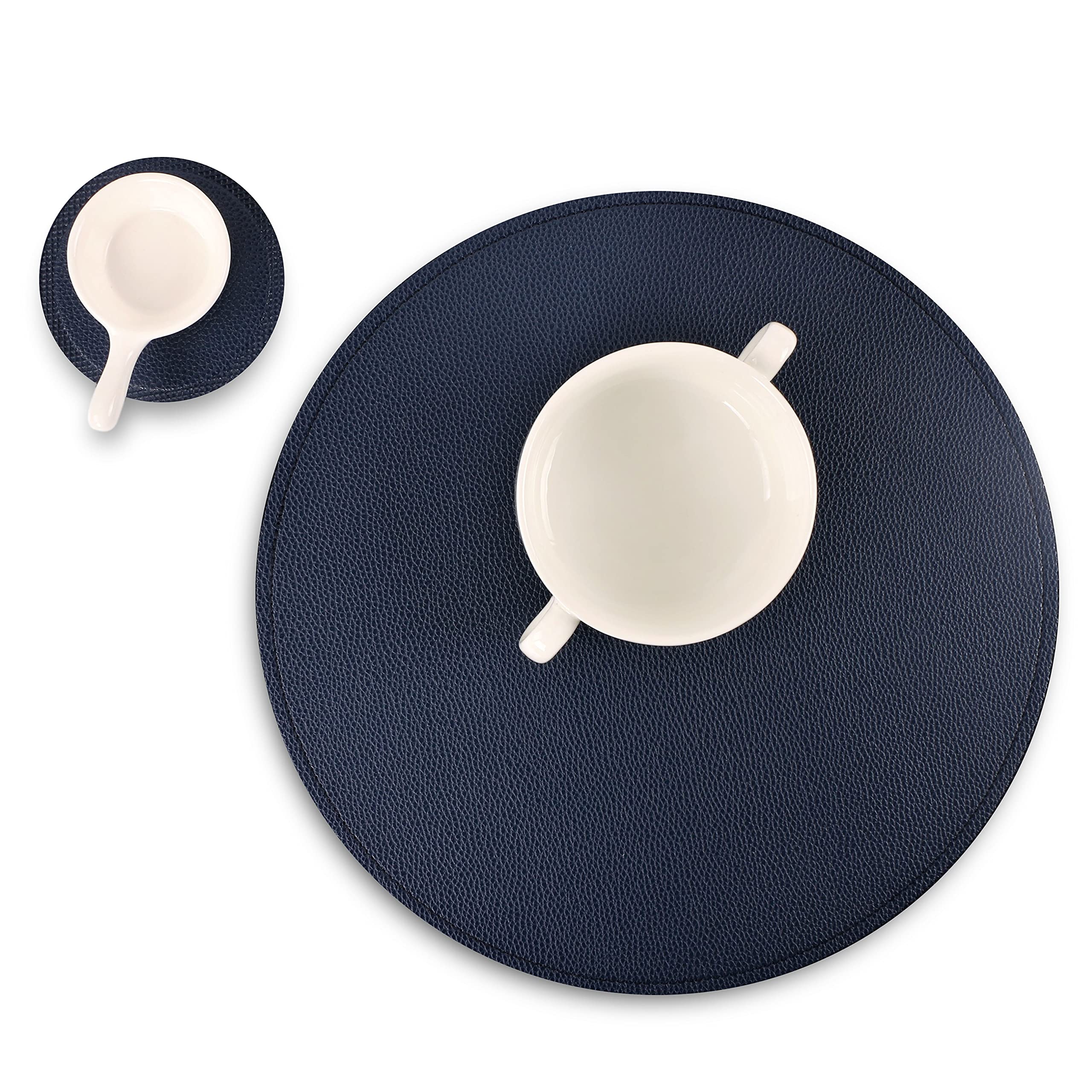 Set Of 8 Faux Leather Round Placemats And Coasters, Coffee Mats Kitchen Table Mats, Waterproof, Easy To Clean For Kitchen Dining