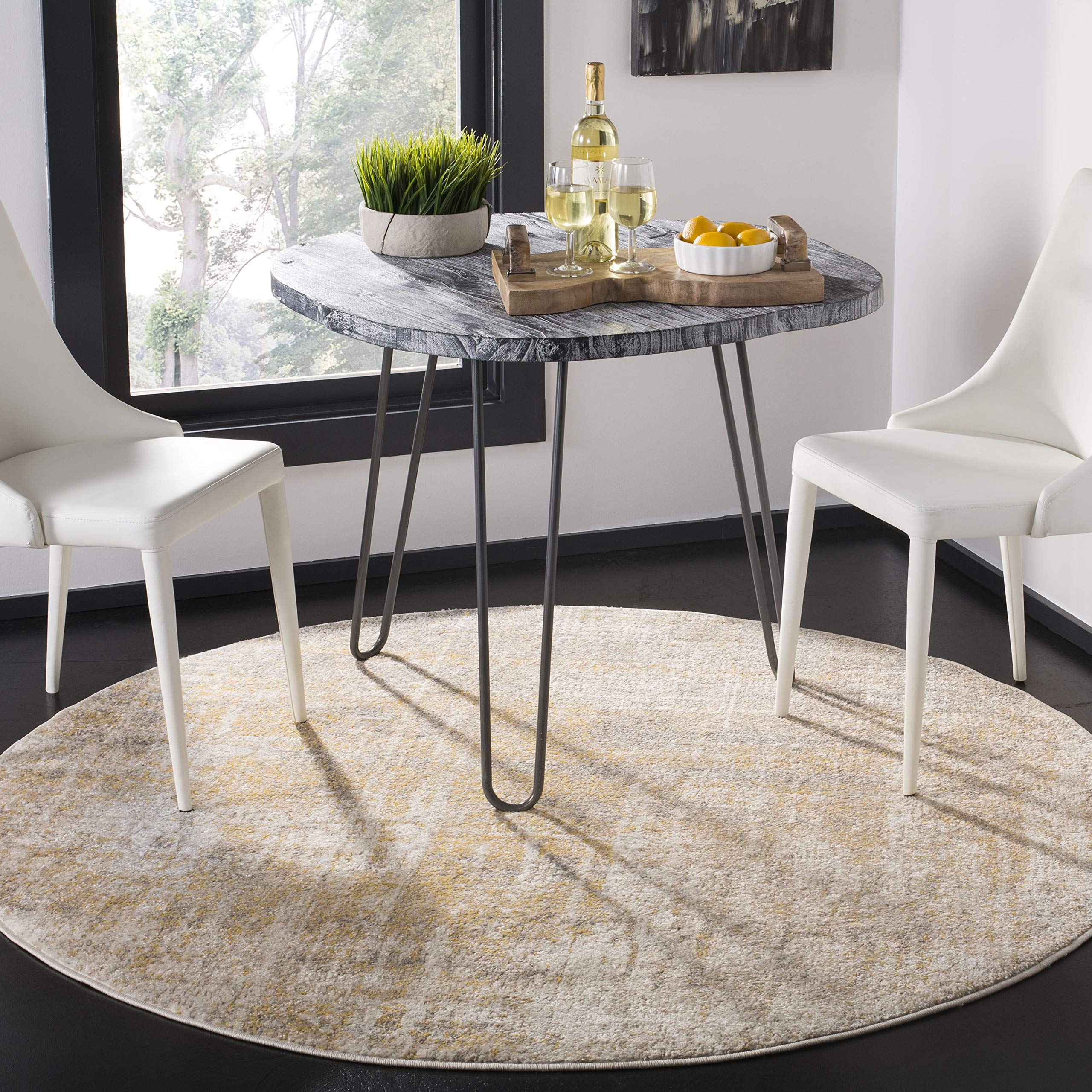 SAFAVIEH Adirondack Collection Area Rug - 8 Round, Creme & Gold, Modern Abstract Design, Non-Shedding & Easy Care, Ideal for Hi
