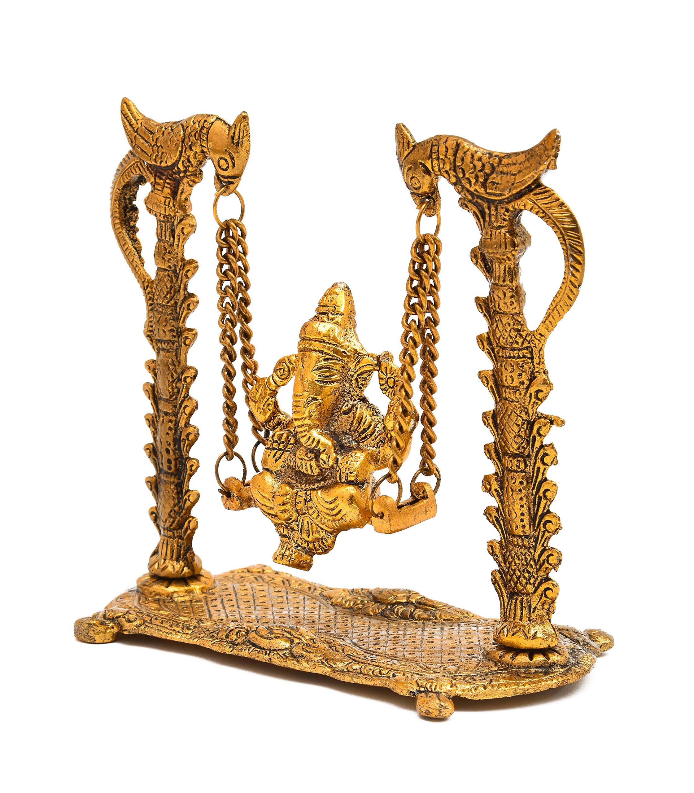 Nirmal Handicraft Gold Plated Metal Handicraft Hindu God Ganesh Ji Bhagwan Idol Swing Jhula Ganesha Murti On Jhoola Home Decor S