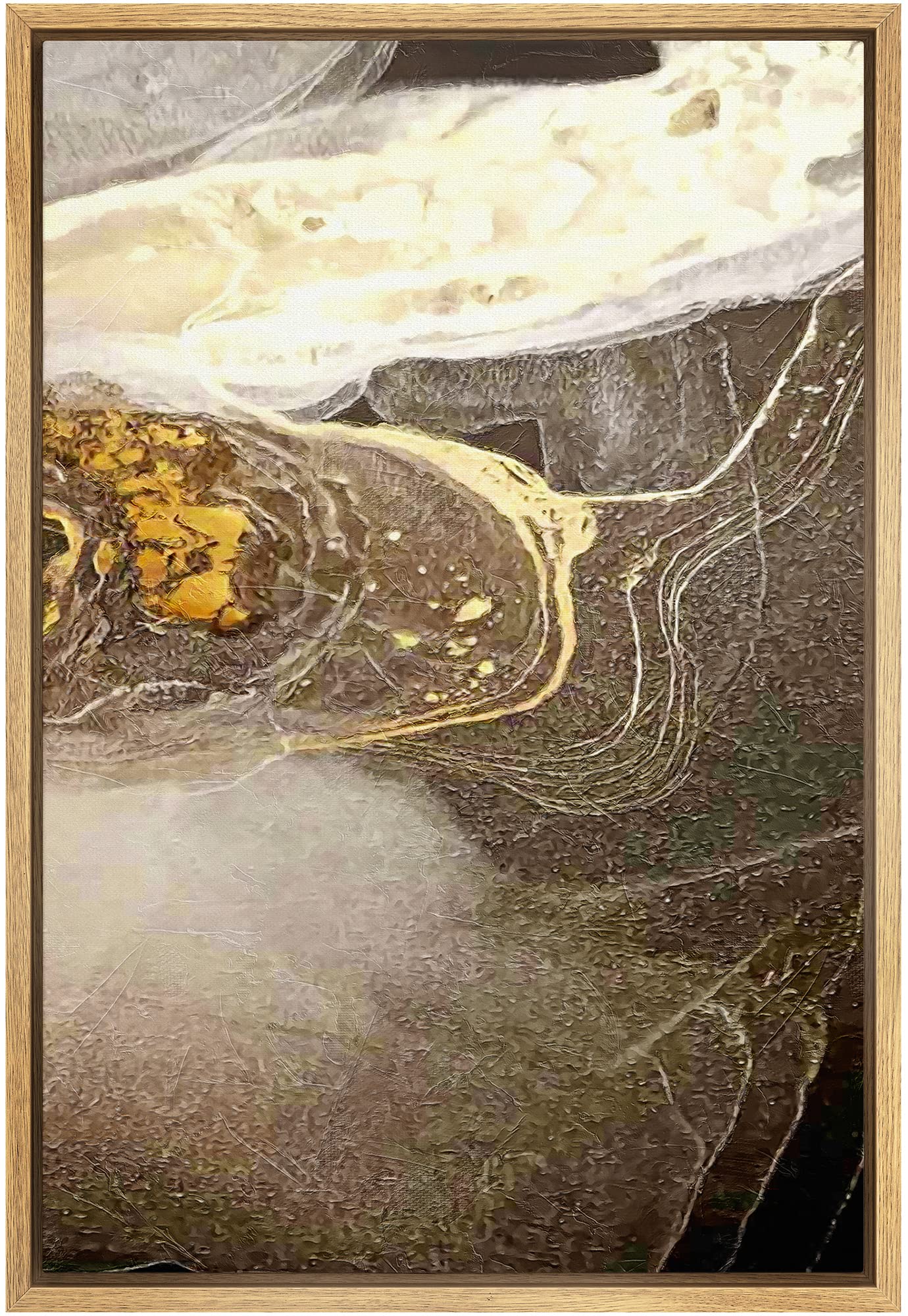 Signford Framed Canvas Print Wall Art Brown Gold Marble Granite Landscape Abstract Shapes Illustrations Modern Art Decorative Bo