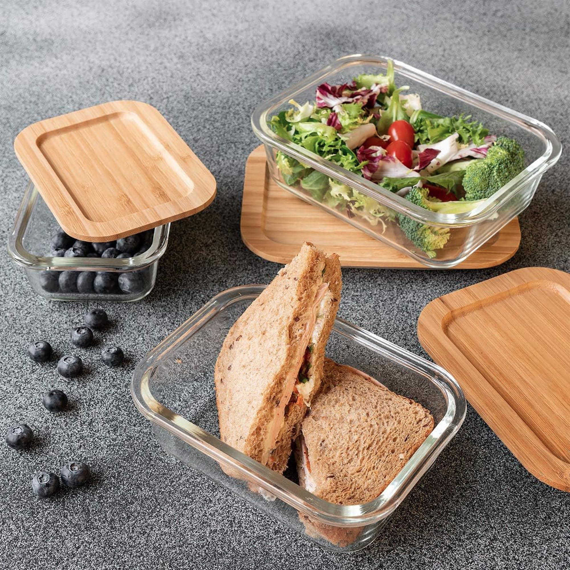 The Better Home Borosilicate Food Container Bamboo Lid 3Pcs-370Ml, 640Ml, 1050Ml Borsilicate Glass Container For Kitchen Storage