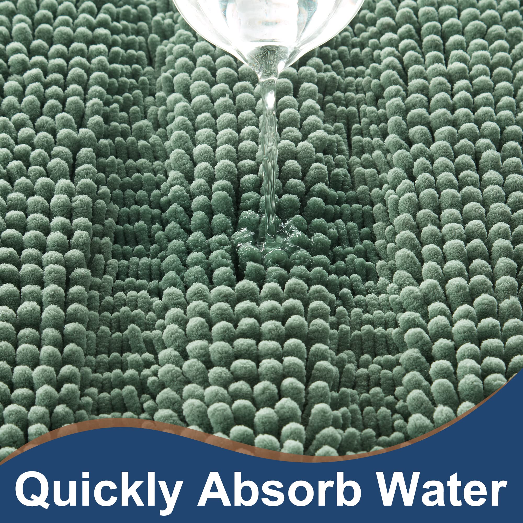 FLOLEOPA Non Slip Thick Shaggy Chenille Sage Green Bathroom Rug Sets 2 Piece  Thickened Hot Melt Rubber Bottom Bath Mats for Bathroom  Bath Rugs Quick Dry Machine Washable for Shower Mat