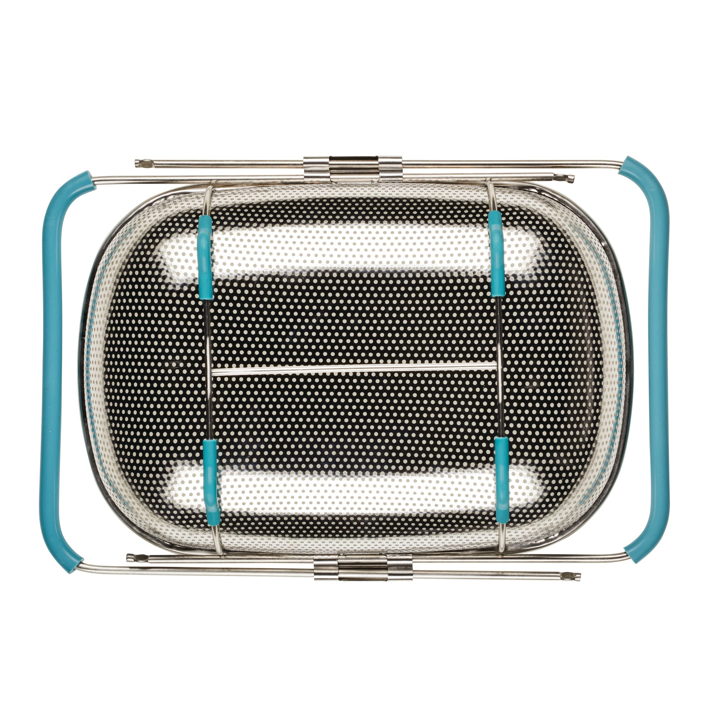 Rachael Ray Tools And Gadgets Over-The-Sink Colander/Strainer, 4.5 Quart, Stainless Steel With Agave Blue Handles