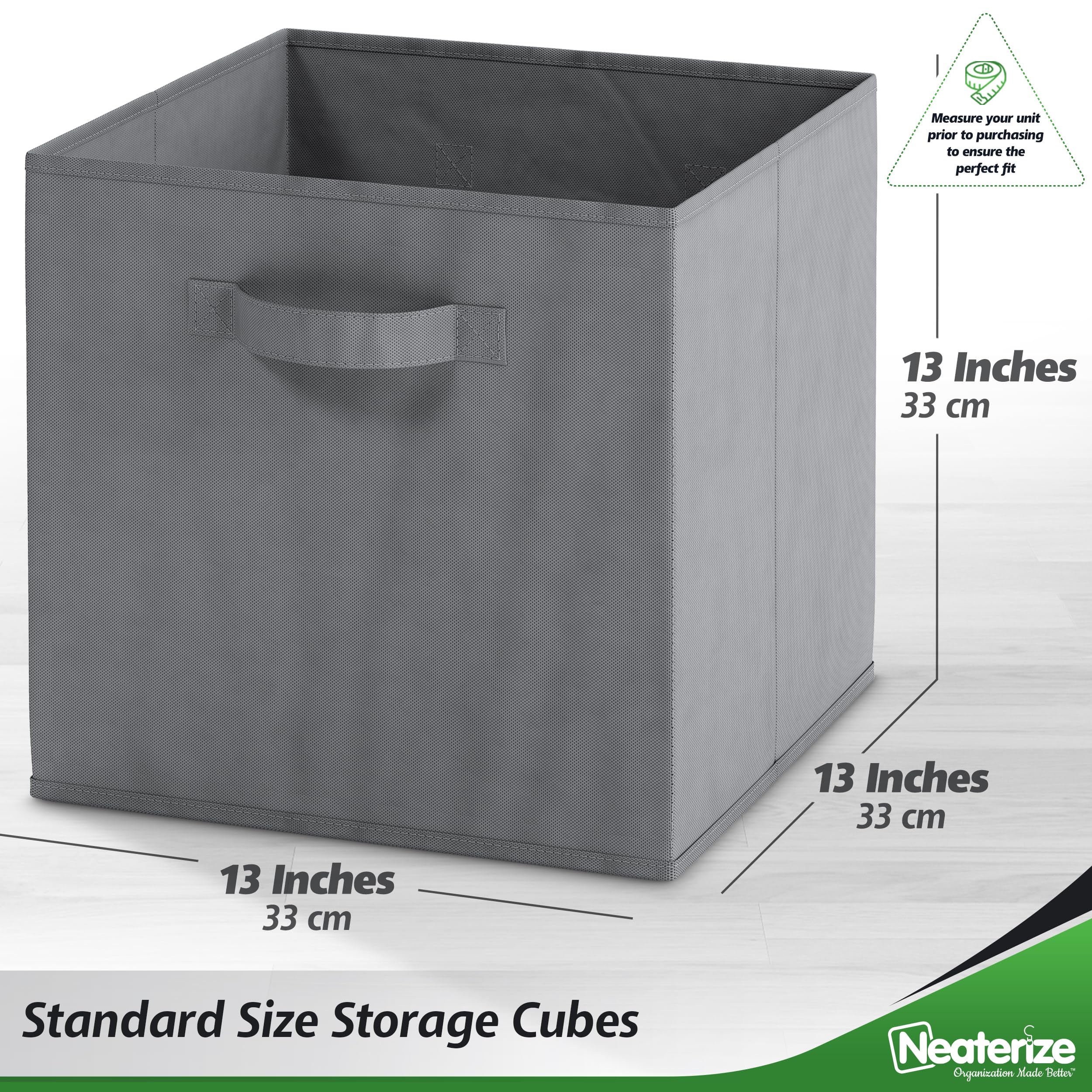 Neaterize Fabric Storage Cubes For Cube Organizer - 8 Pack Heavy Duty Grey Storage Bins - 13 Inch Cube Storage Bin, Use As A Clo